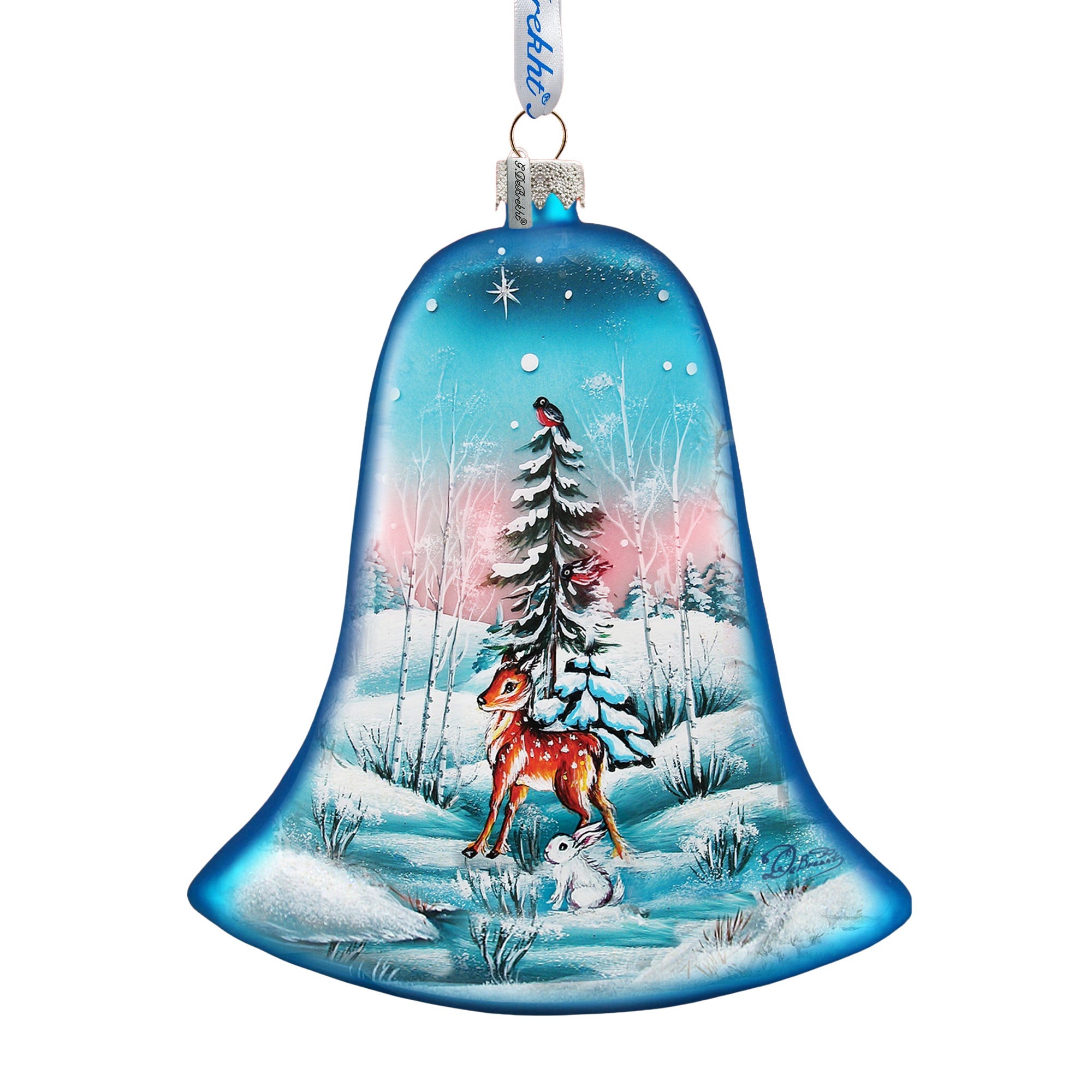 Winter Bunny Bell Glass Ornament by G. DeBrekht - Christmas Decor - 73182