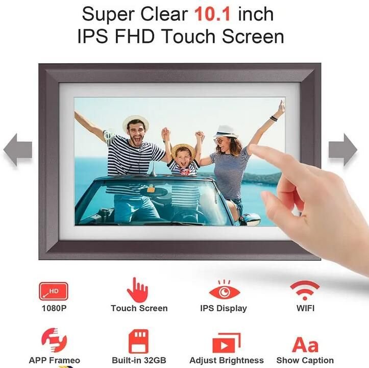 32GB 10.1 Inch Digital Picture Frame 1920x1200 FHD IPS Touch Screen Smart WiFi Digital Photo Frame; Auto-Rotate Share Photos Remotely via Frameo APP