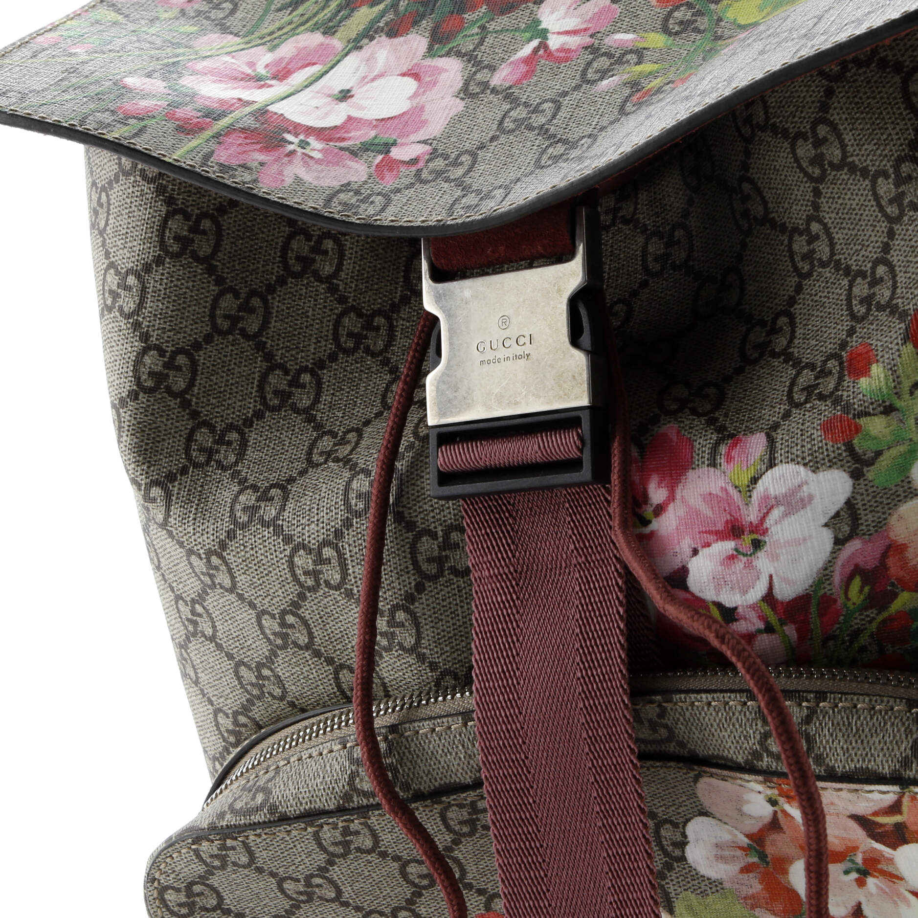 Gucci Buckle Backpack Blooms Print GG Coated Canvas Medium