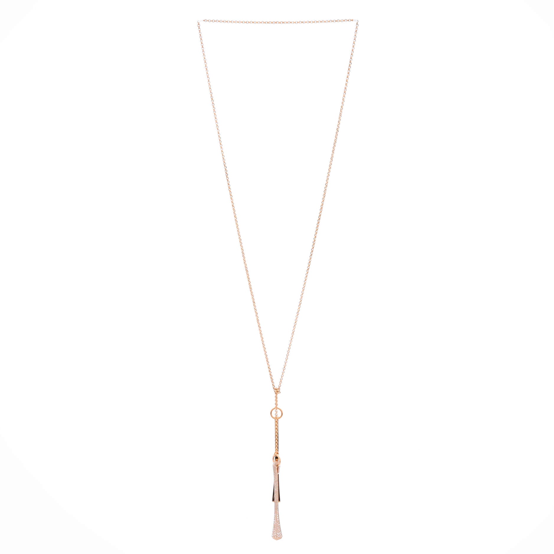 Hermes Clou De Forge Lariat Necklace 18K Rose Gold and Diamonds
