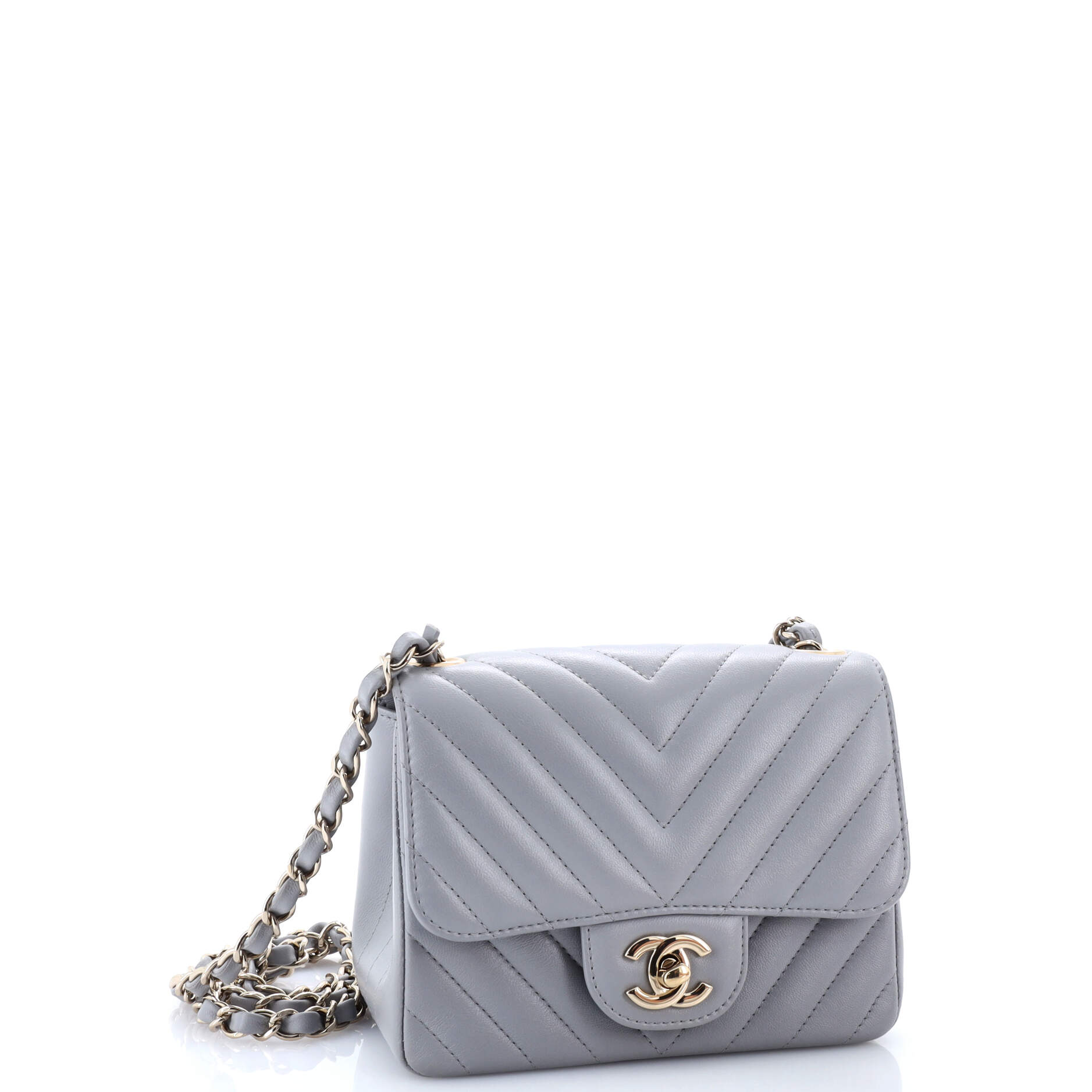 Chanel Square Classic Single Flap Bag Chevron Lambskin Mini