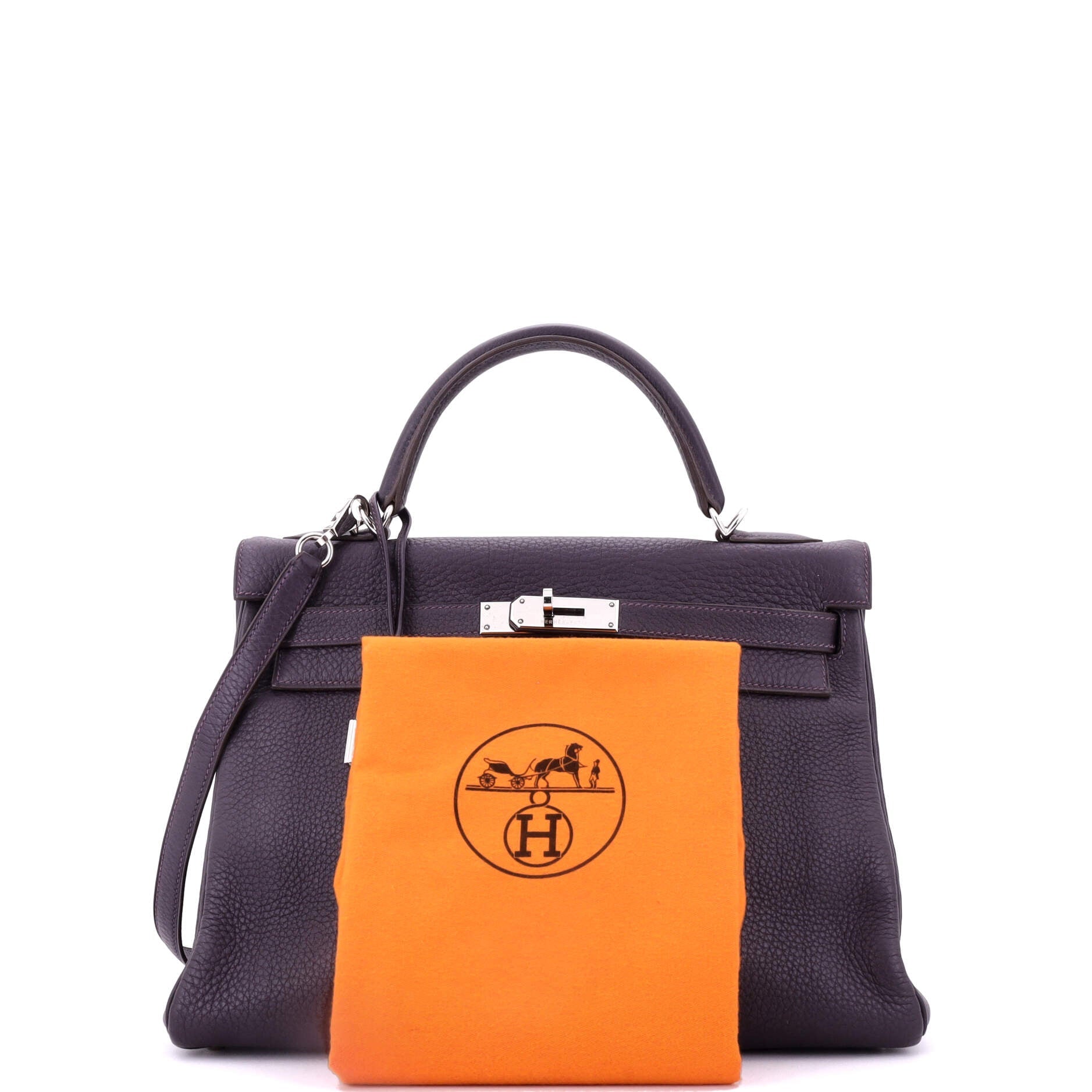Hermes Kelly Handbag Purple Clemence with Palladium Hardware 32