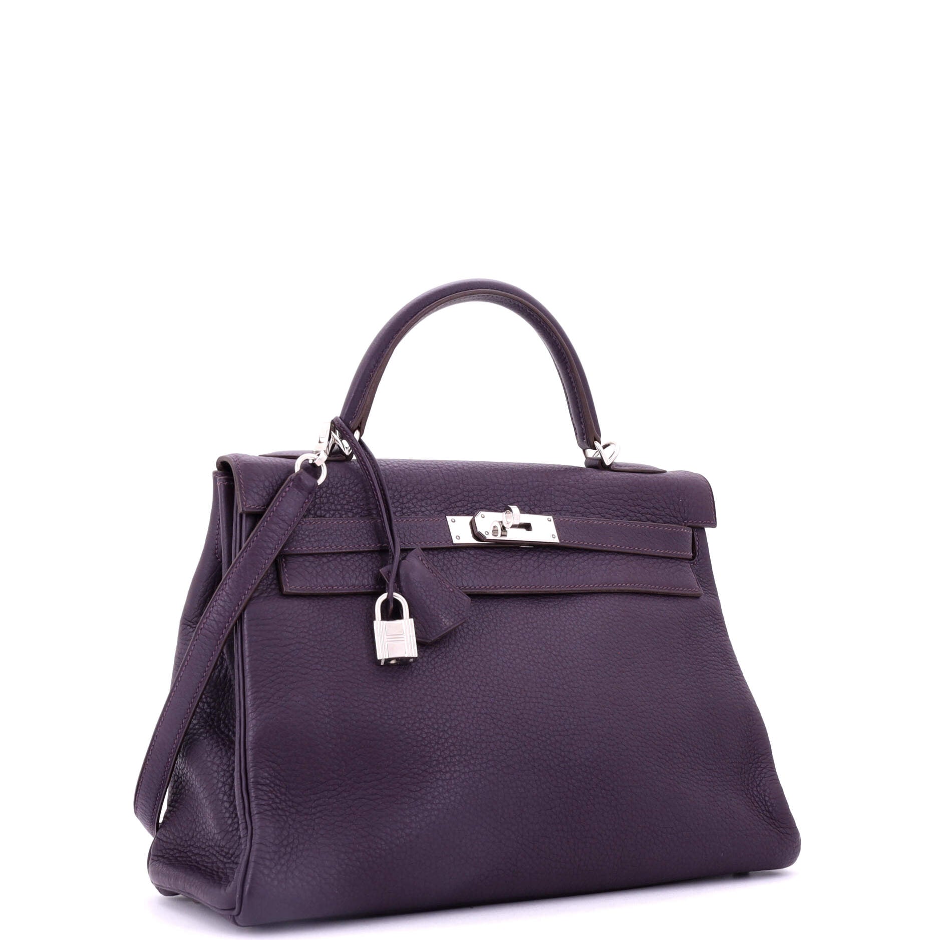 Hermes Kelly Handbag Purple Clemence with Palladium Hardware 32