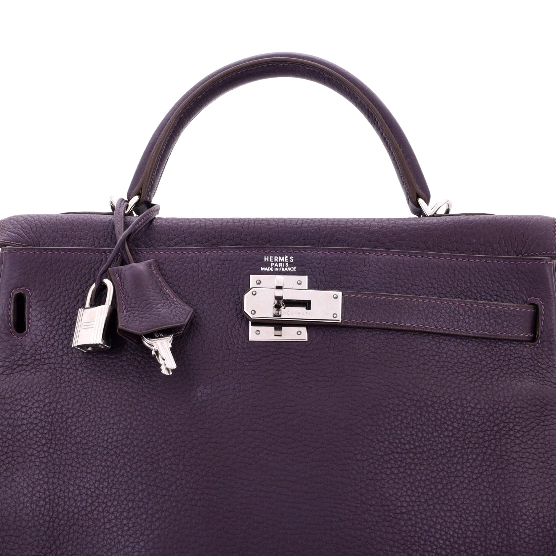 Hermes Kelly Handbag Purple Clemence with Palladium Hardware 32