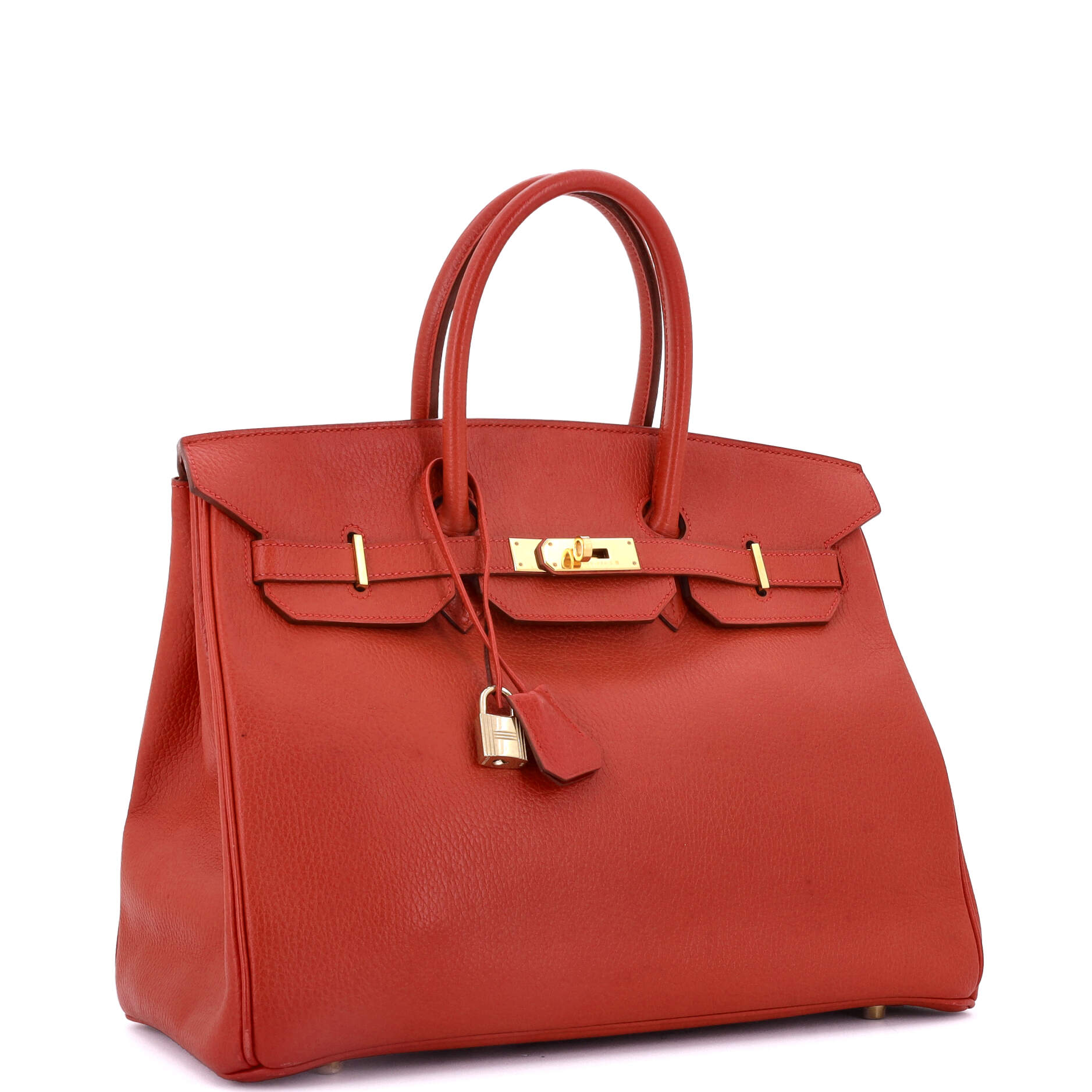 Hermes Birkin Handbag Red Ardennes with Gold Hardware 35