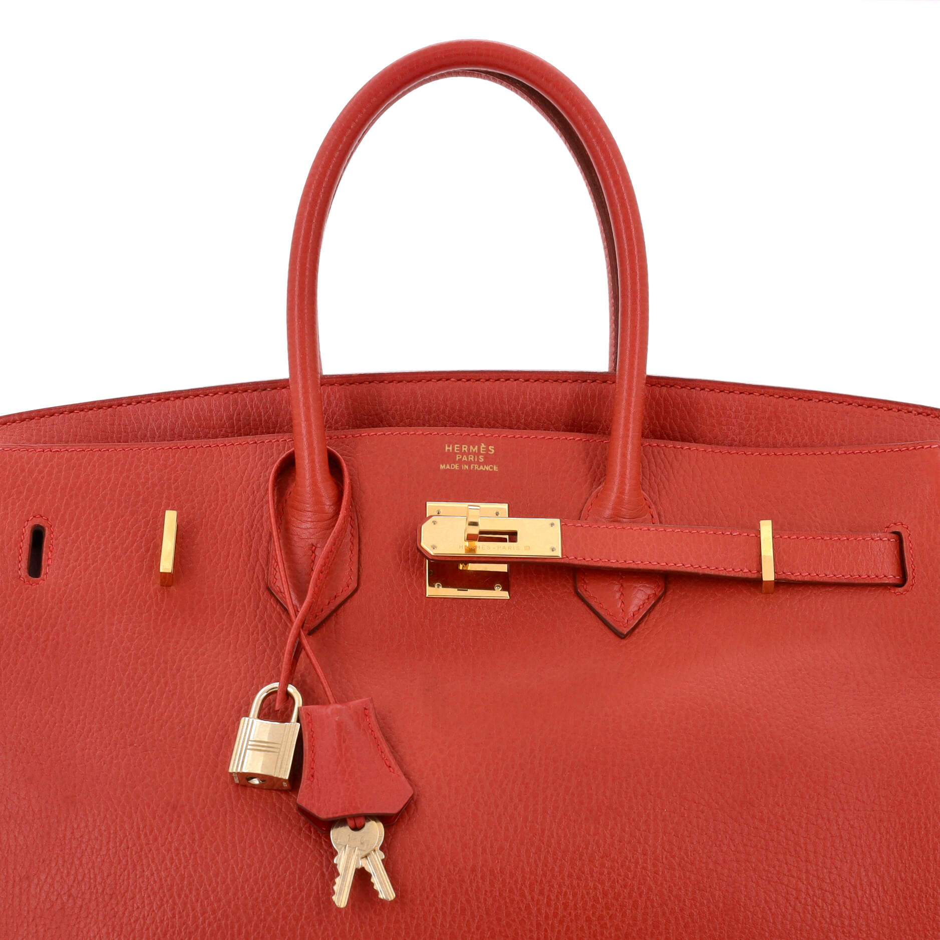 Hermes Birkin Handbag Red Ardennes with Gold Hardware 35
