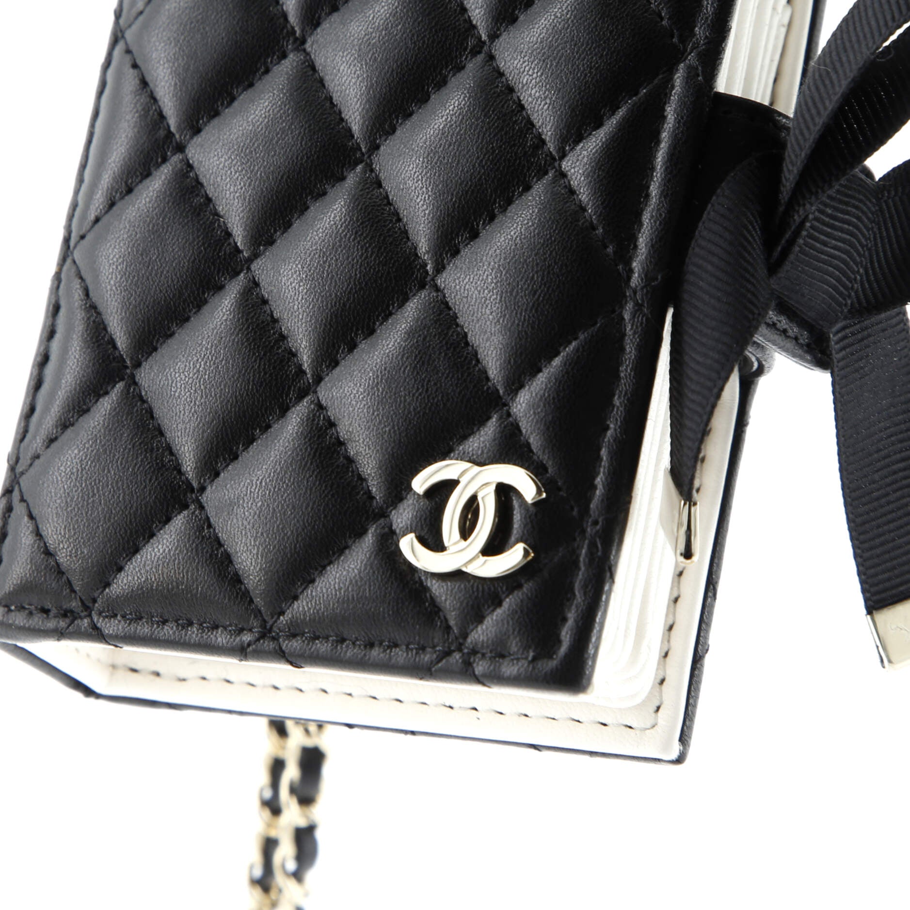 Chanel CC Book Card Holder with Chain Quilted Lambskin
