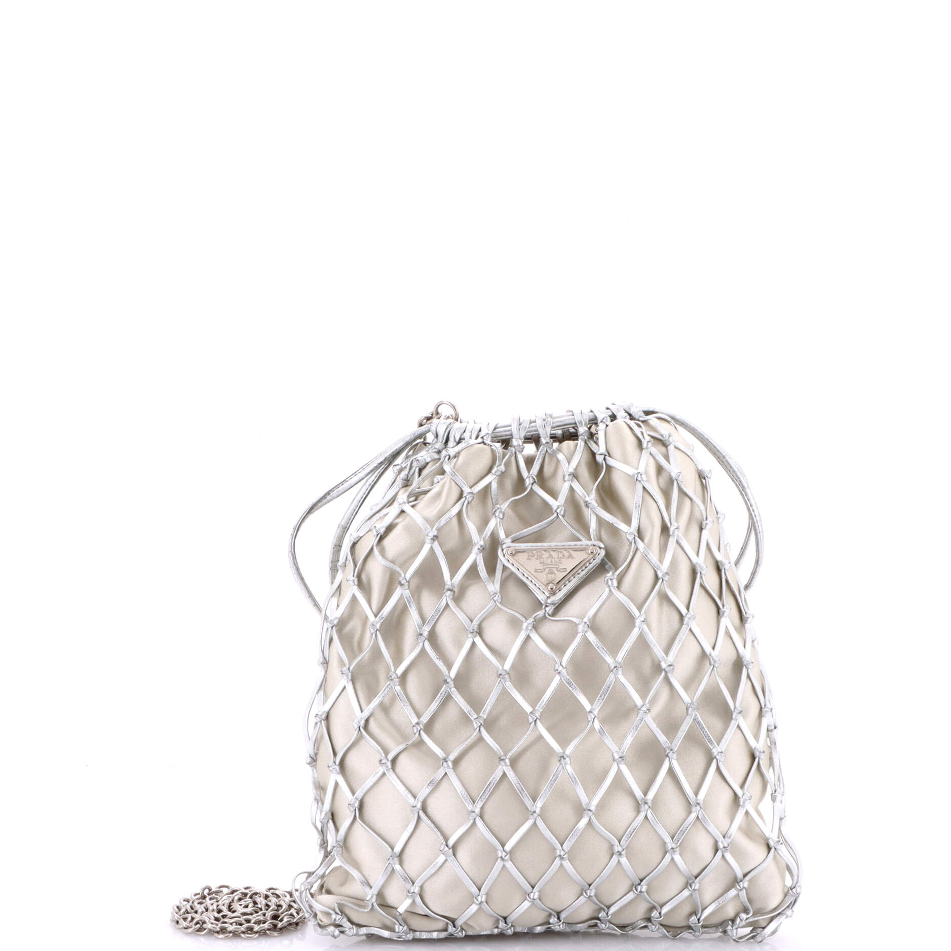 Prada Fishnet Chain Crossbody Bag Woven Leather and Satin