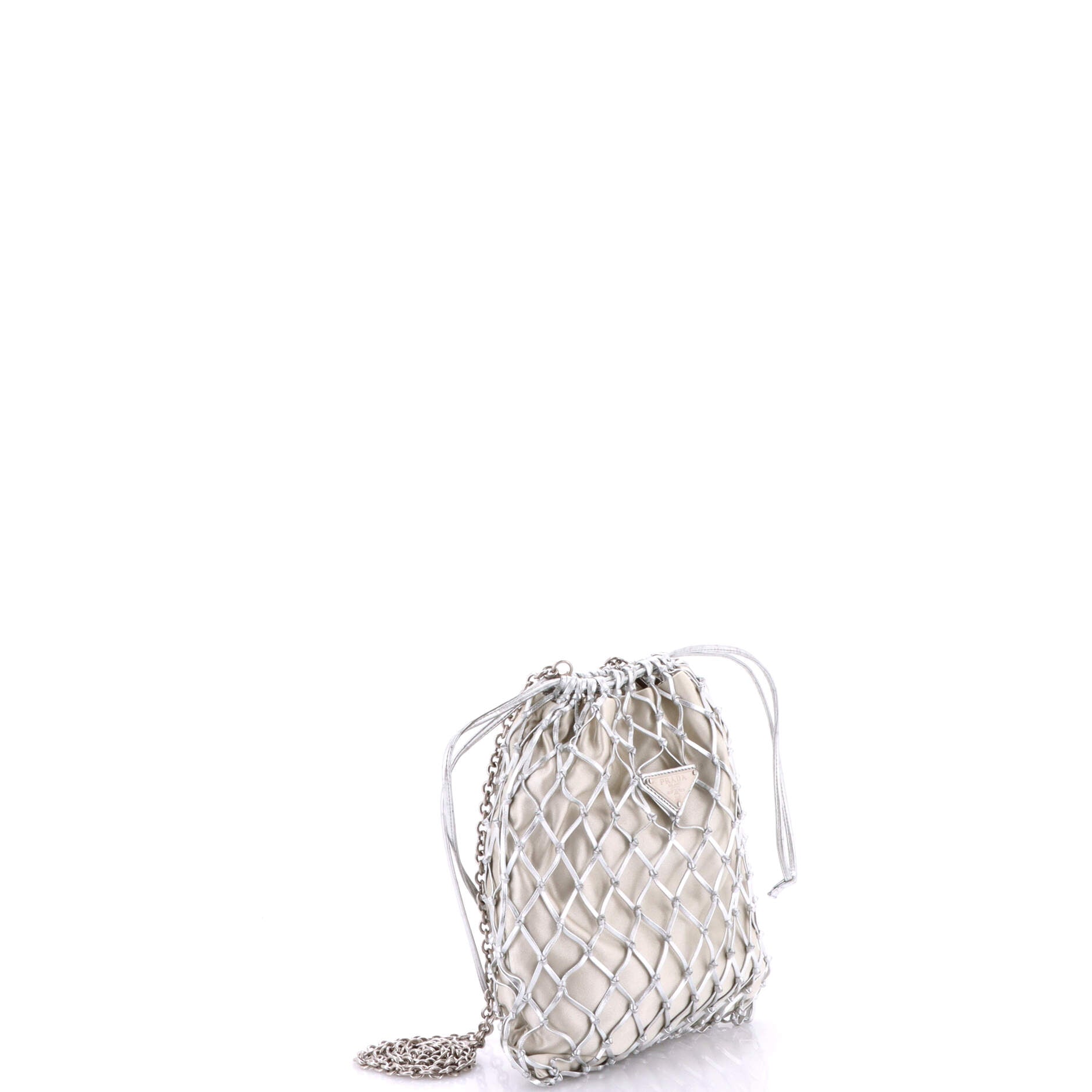 Prada Fishnet Chain Crossbody Bag Woven Leather and Satin