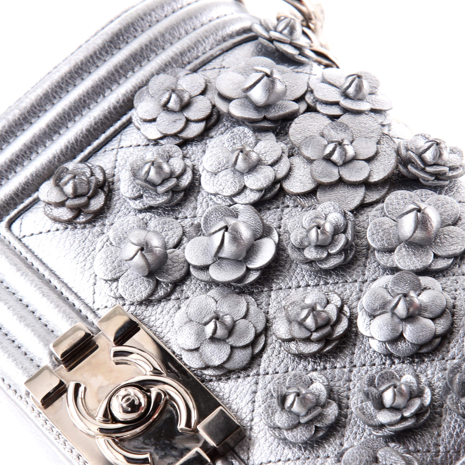 Chanel Boy Flap Bag Quilted Lambskin with Camellia Applique Small