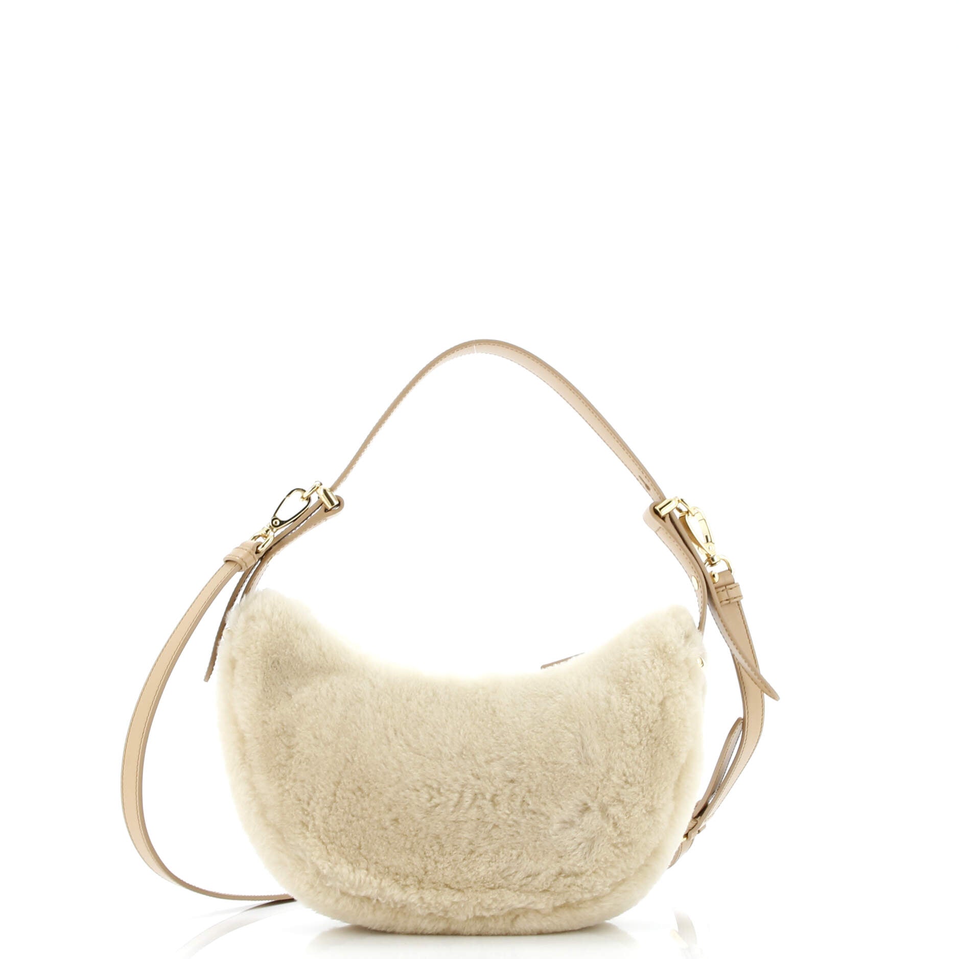 Prada Arque Half Moon Hobo Shearling and Leather Small