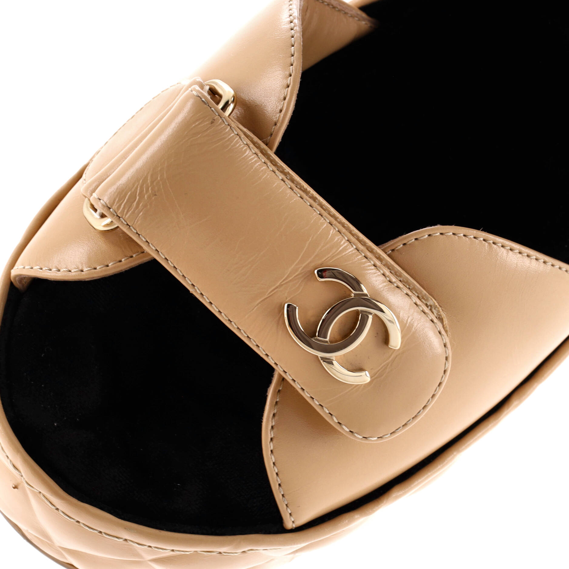 Chanel Women's Logo Velcro Strap Wedge Sandals Quilted Leather