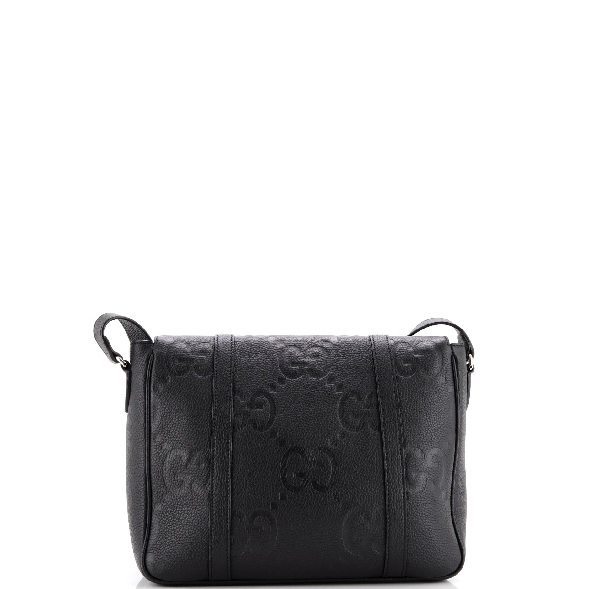 Gucci Double Belt Flap Messenger Bag Jumbo GG Embossed Leather Medium
