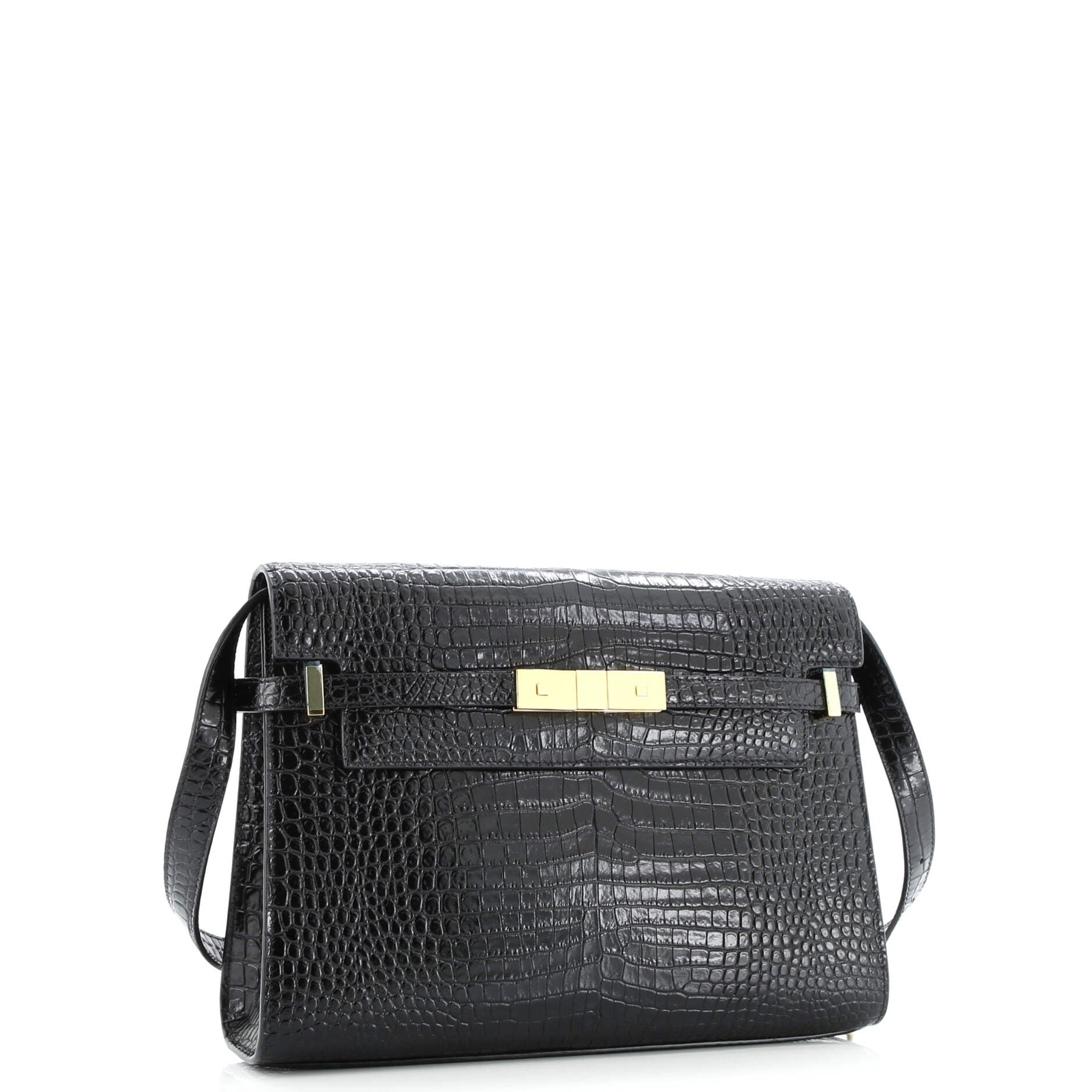 Saint Laurent Manhattan Shoulder Bag Crocodile Embossed Leather Medium