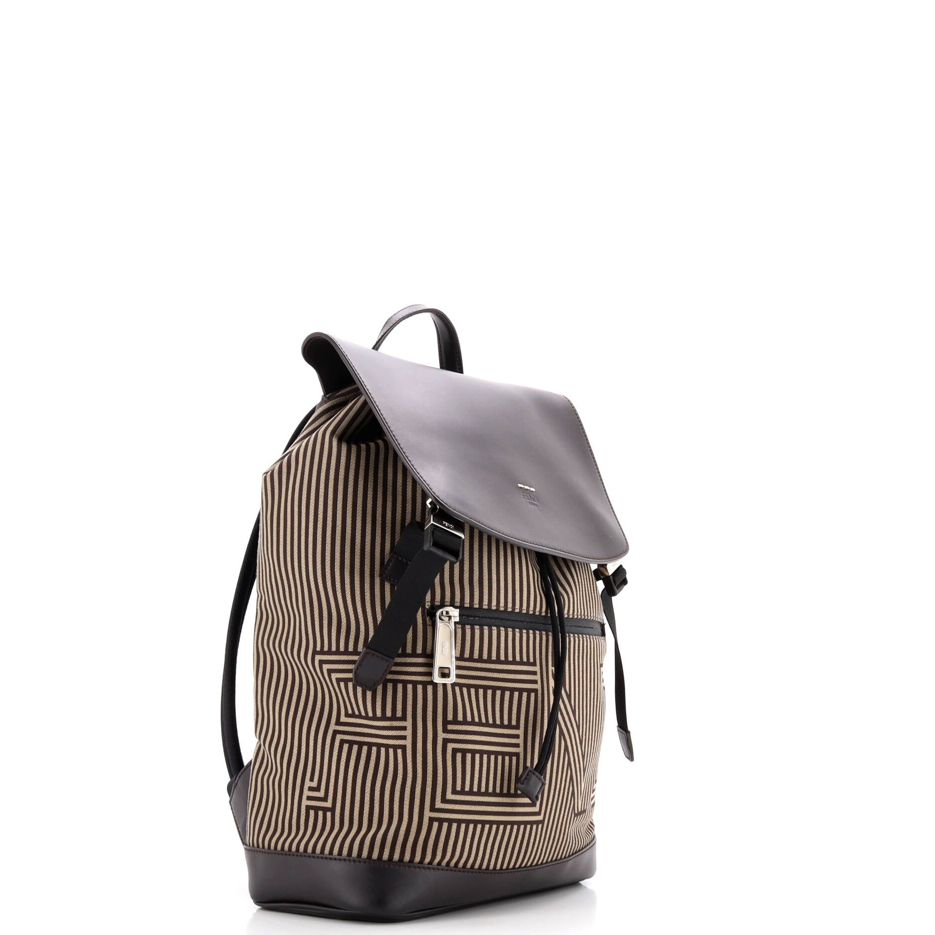 Fendi Logo Rucksack Backpack Striped Canvas Large