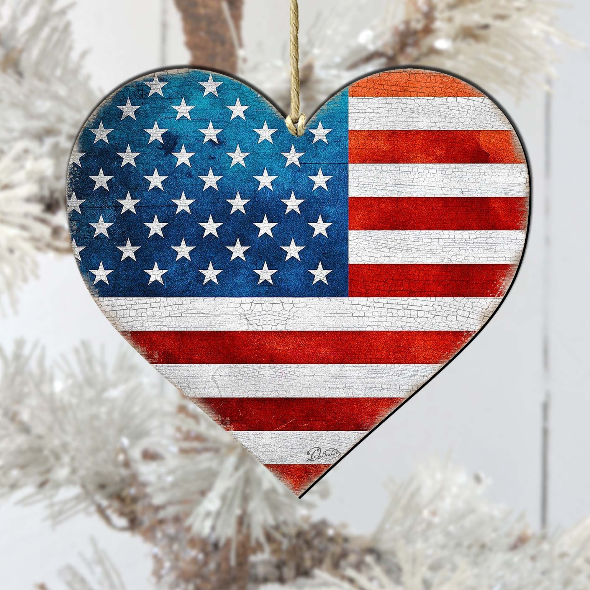 Patriotic Heart Wooden Ornaments - American Christmas Decor - 8187130-2