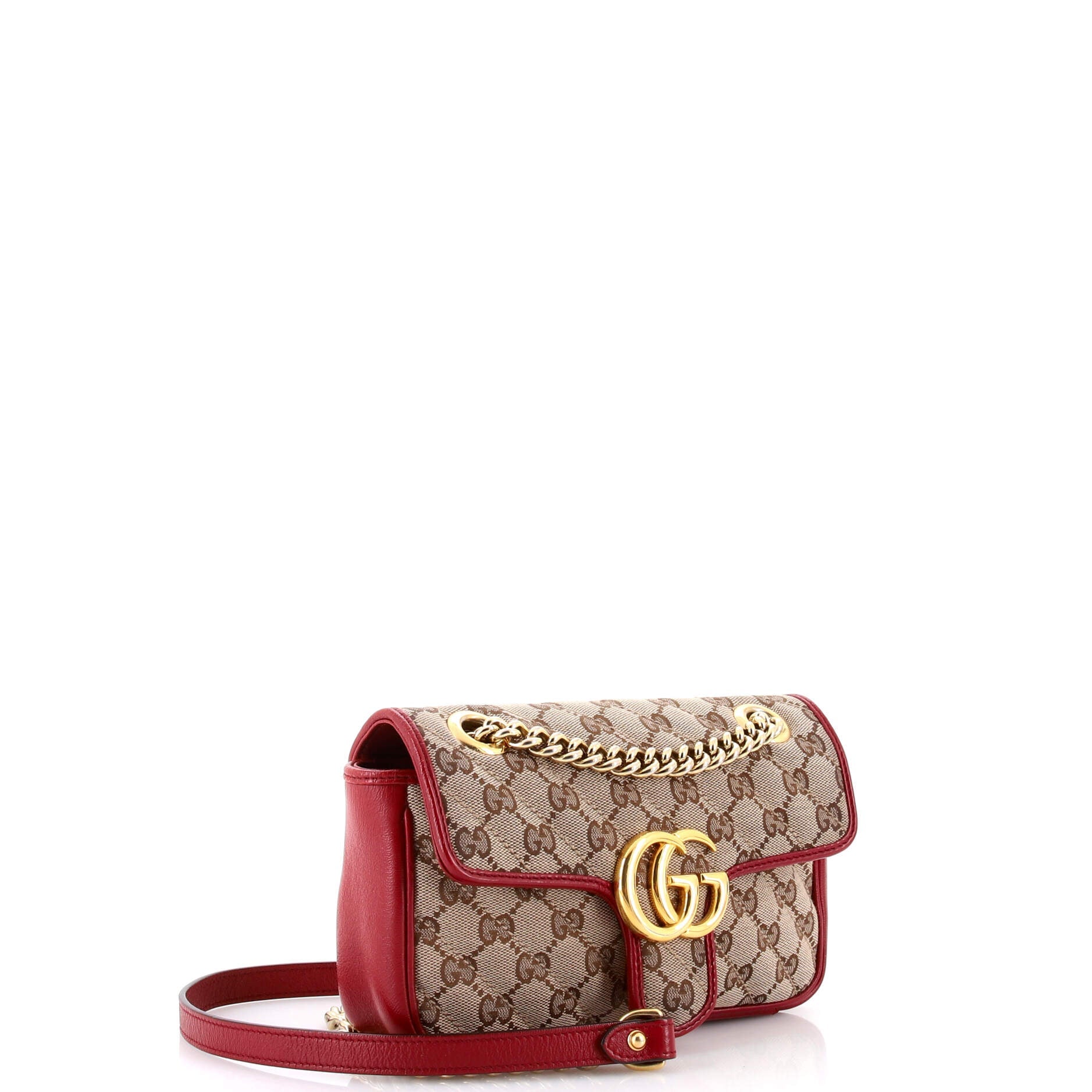 Gucci GG Marmont Flap Bag Diagonal Quilted GG Canvas with Leather Mini