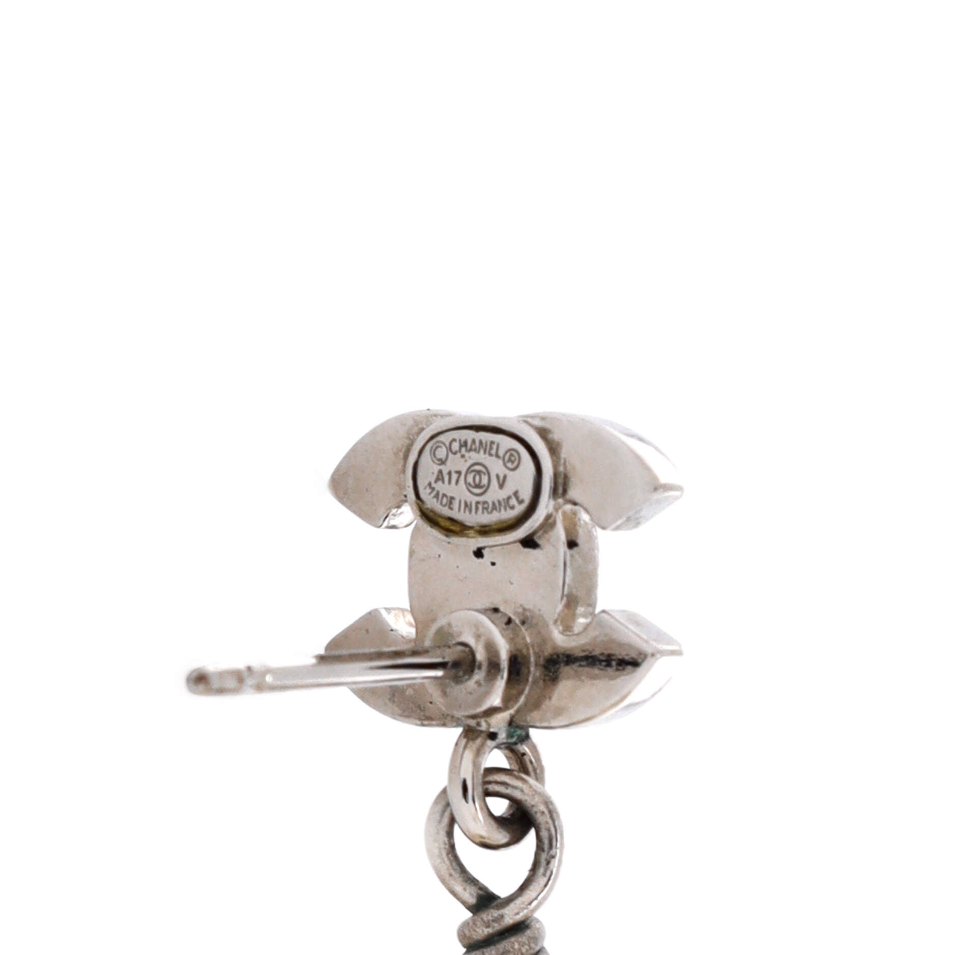 Chanel CC Dangle Earrings Crystal Embellished Metal with Faux Pearls