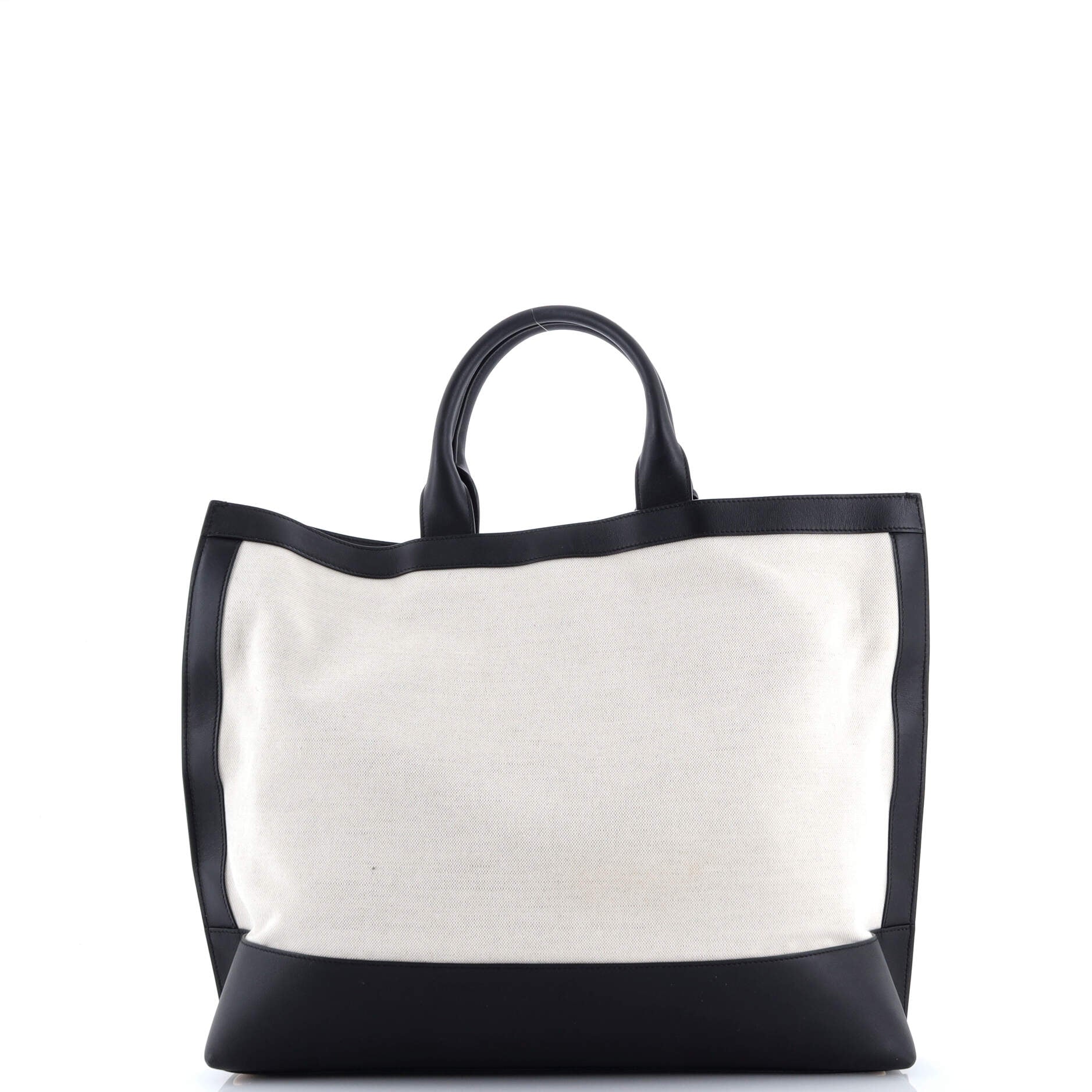 Saint Laurent Two Tone Cabas Tote Canvas with Leather Large