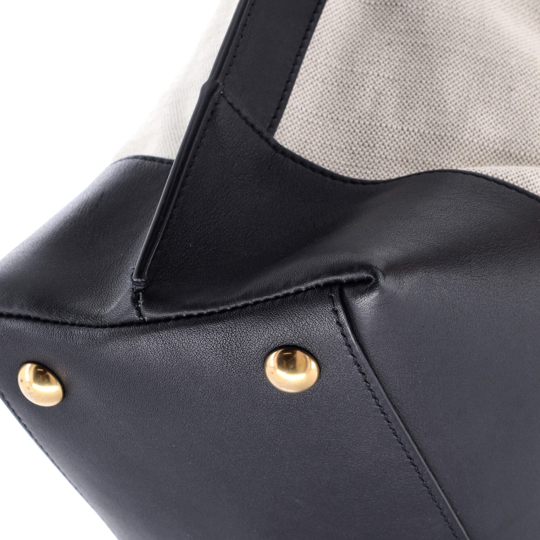 Saint Laurent Two Tone Cabas Tote Canvas with Leather Large