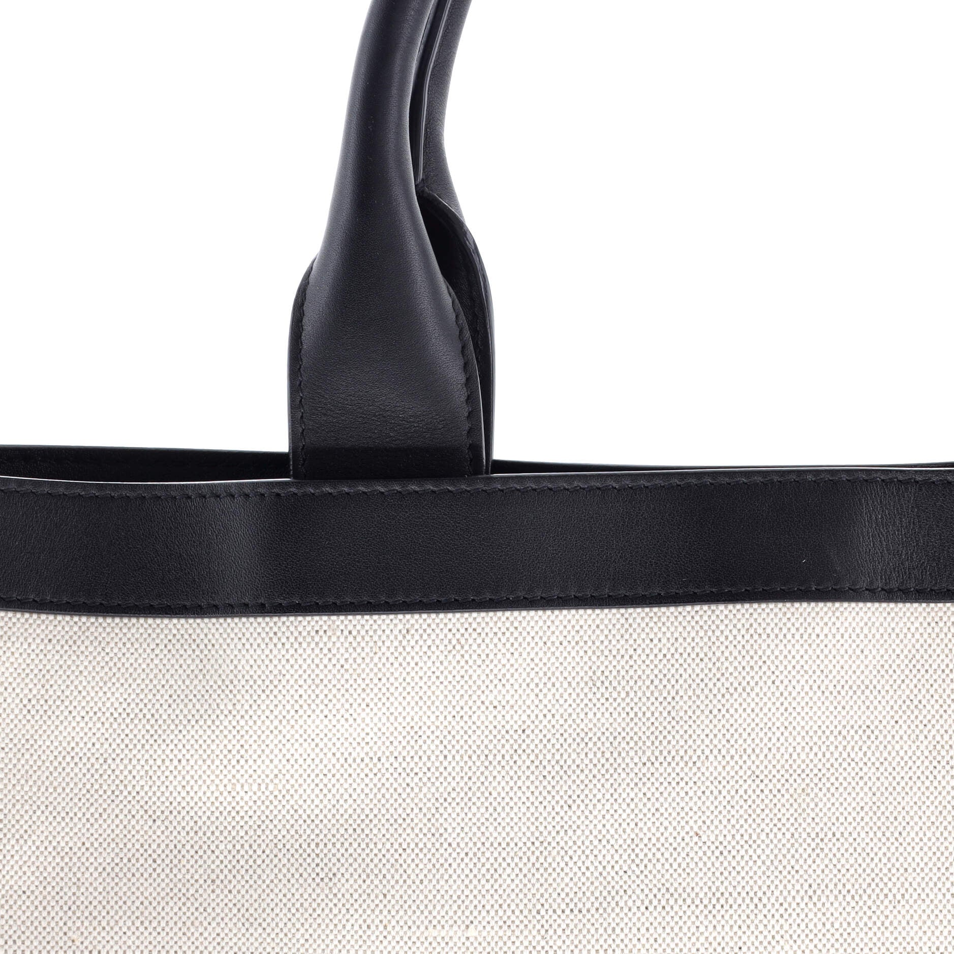 Saint Laurent Two Tone Cabas Tote Canvas with Leather Large