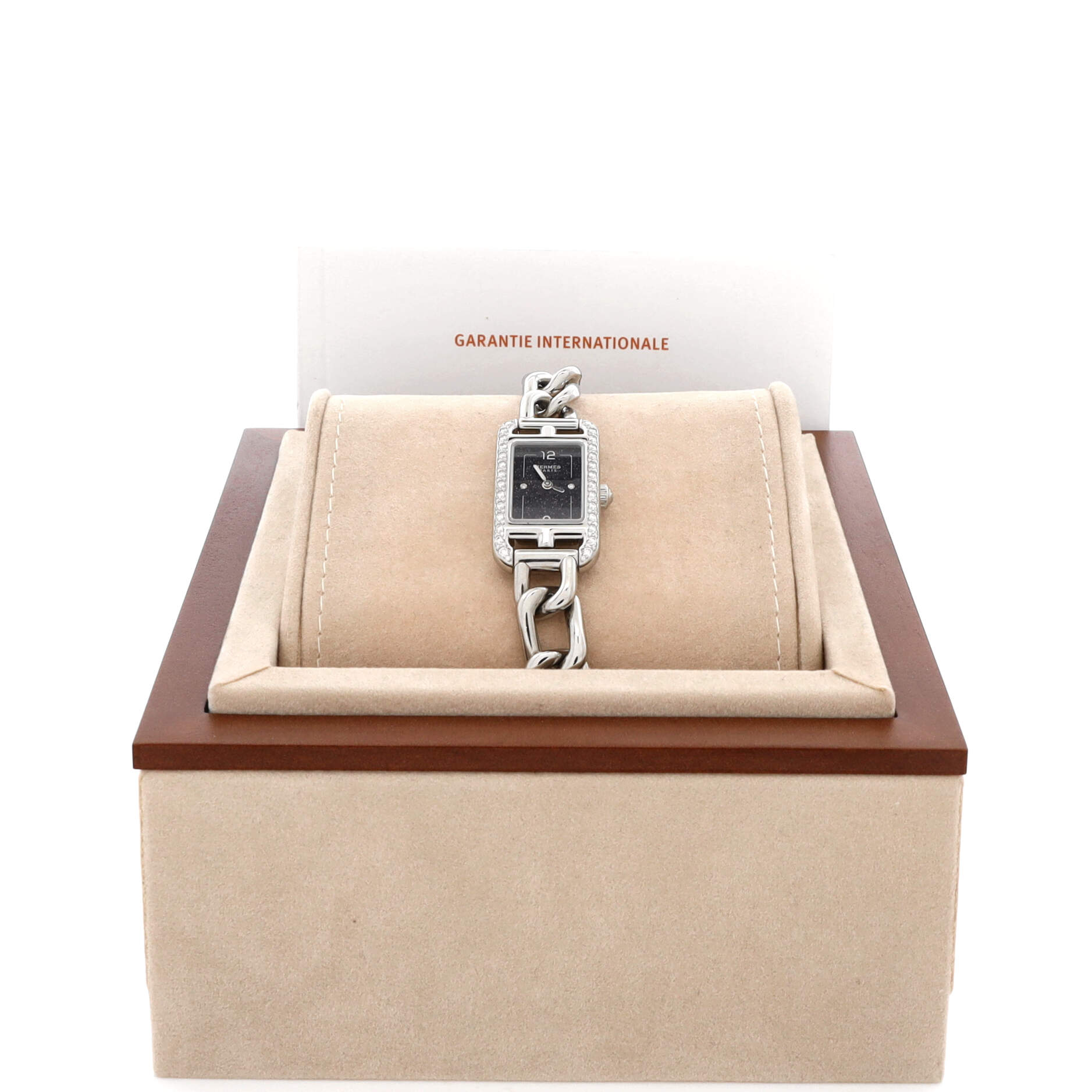 Hermes Nantucket Quartz Watch Stainless Steel with Aventurine Dial and Diamond Bezel and Markers 17