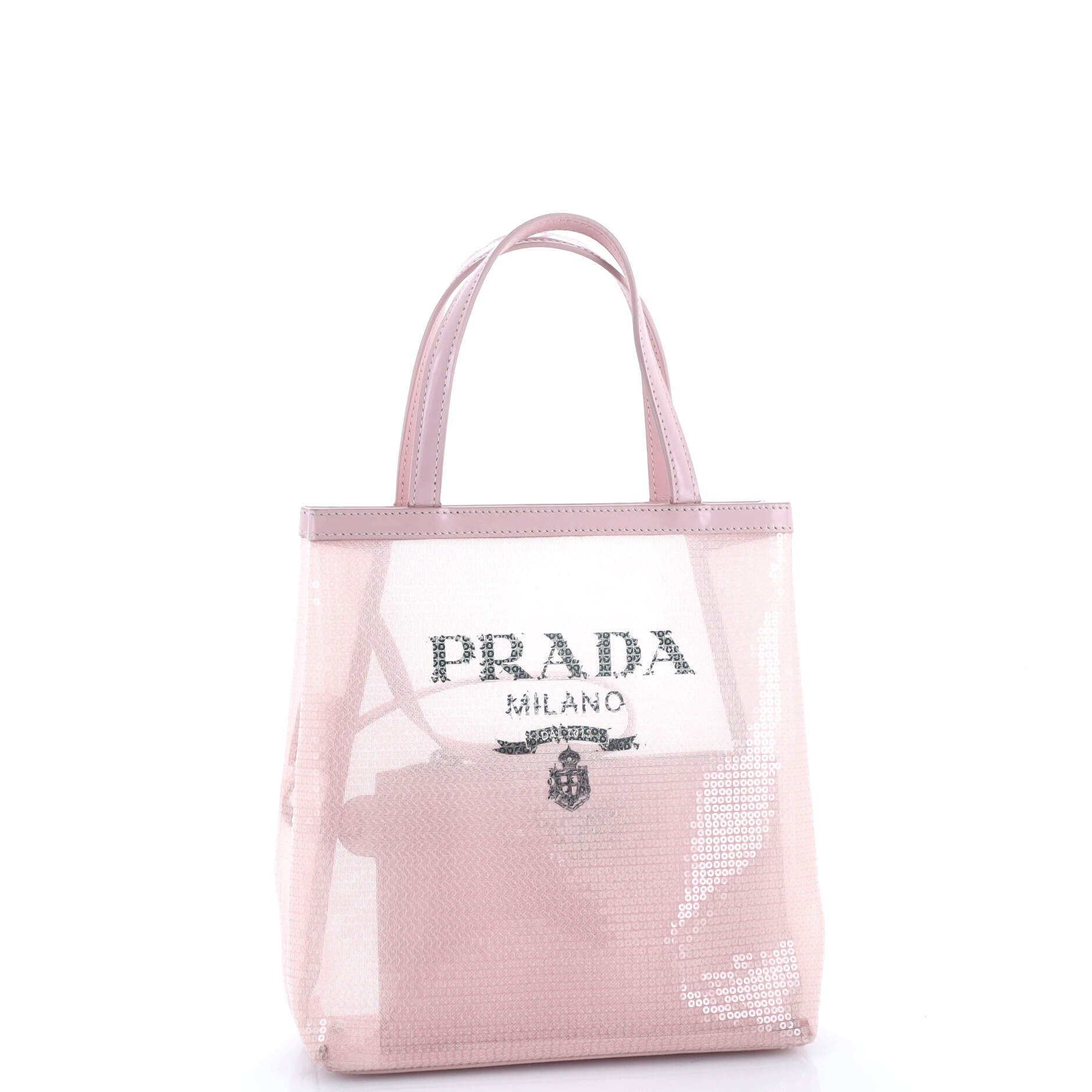 Prada Logo Open Tote Sequined Mesh Small