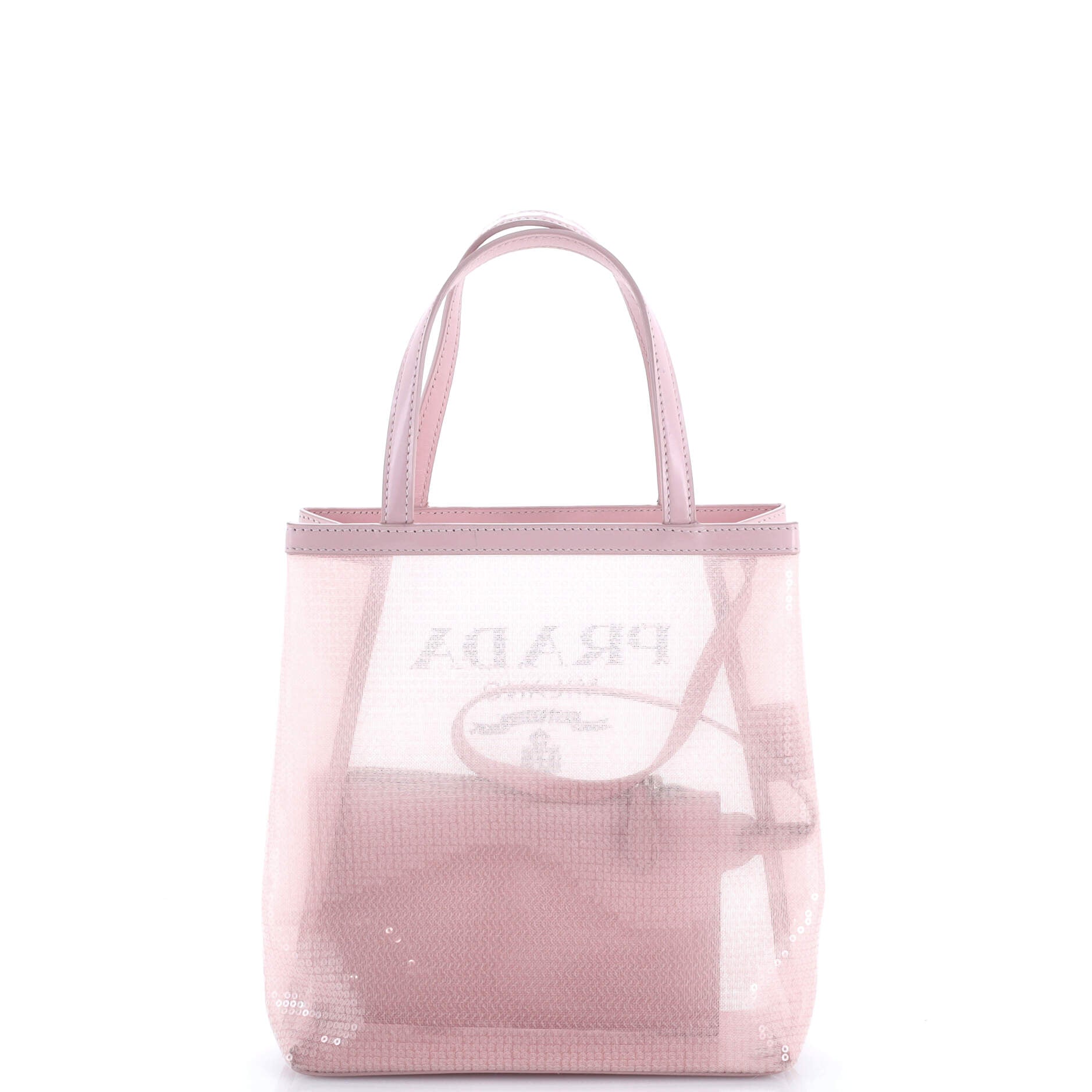 Prada Logo Open Tote Sequined Mesh Small
