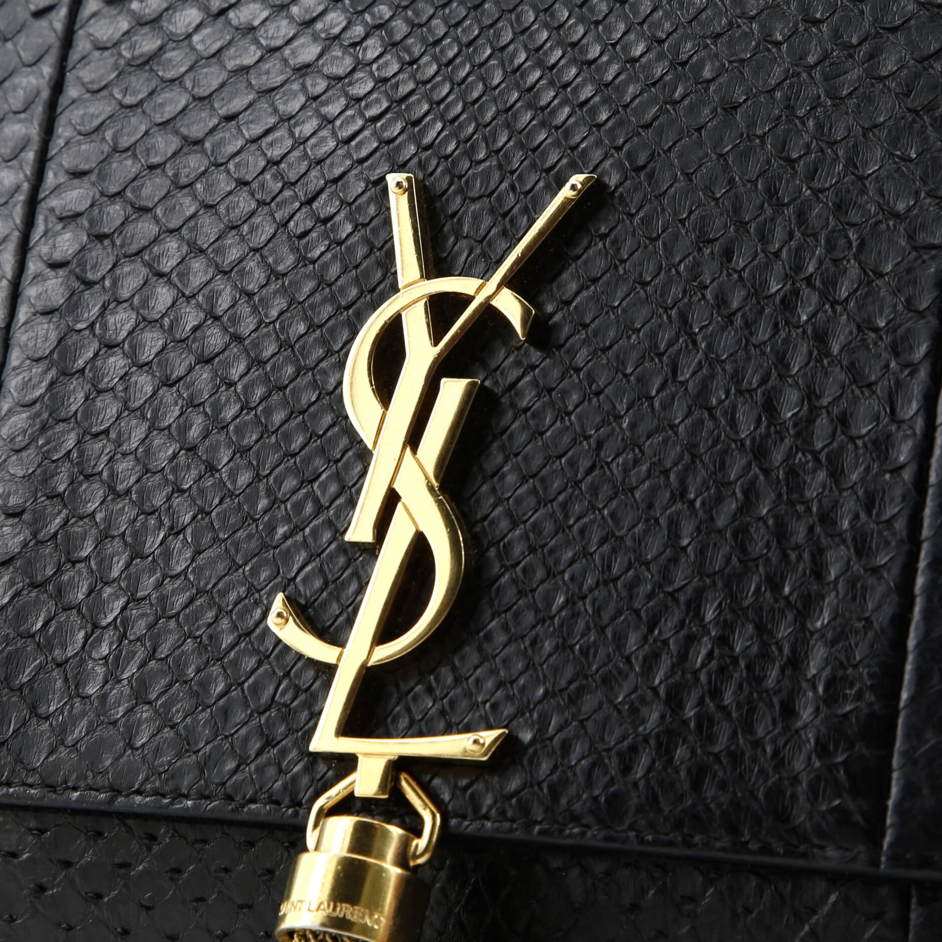 Saint Laurent Classic Monogram Tassel Crossbody Bag Python Embossed Leather Medium