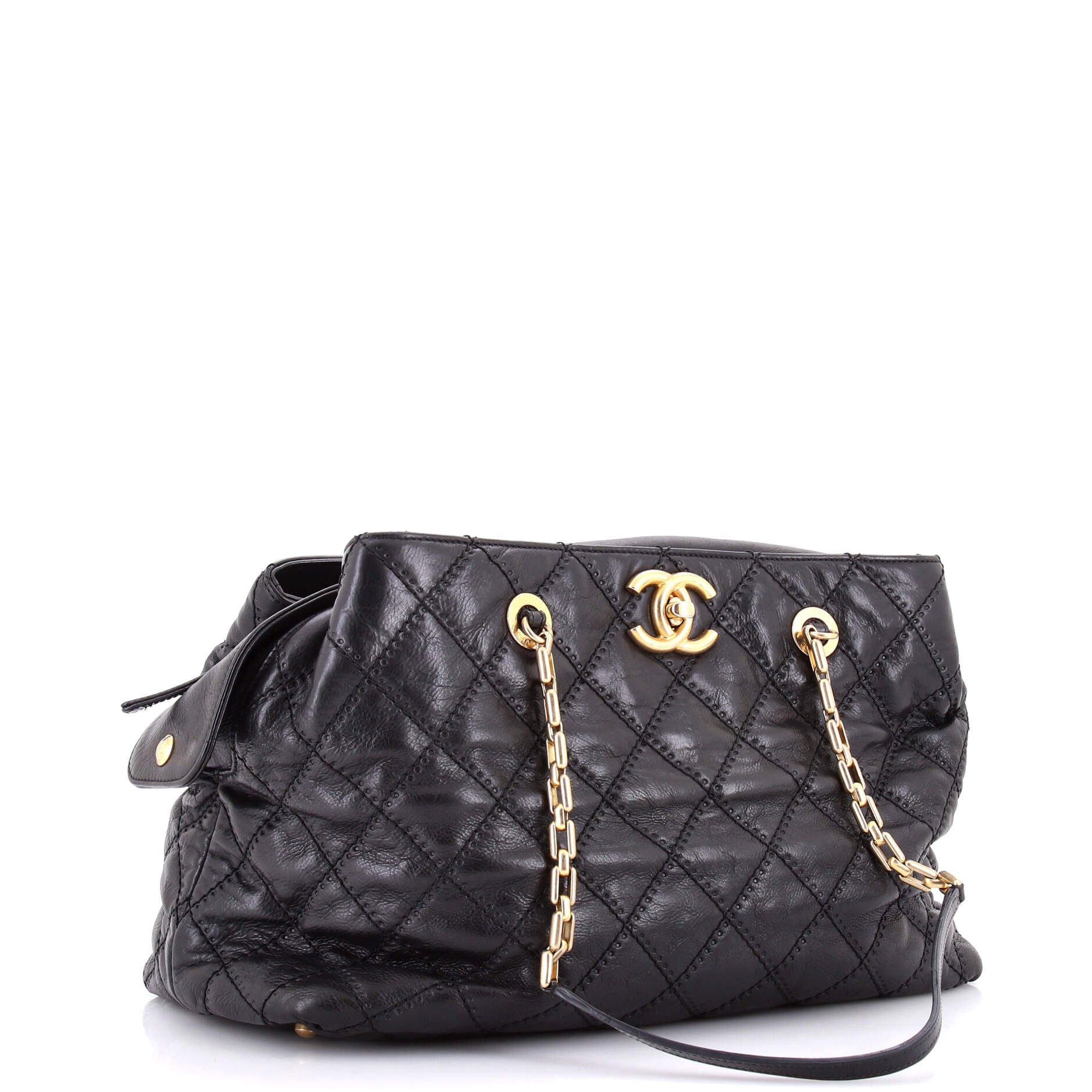 Chanel Retro Chain Zip Satchel Quilted Calfskin Large