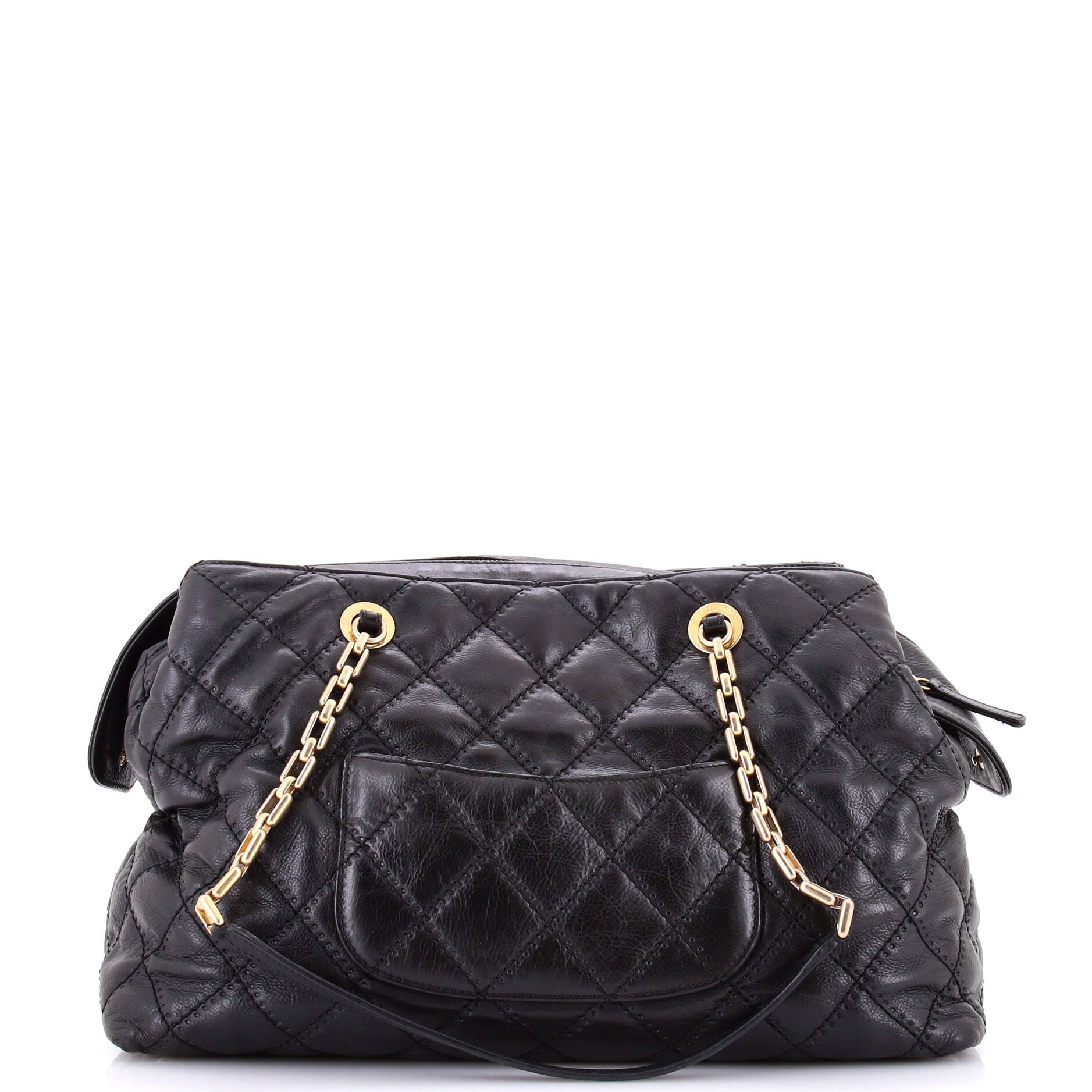 Chanel Retro Chain Zip Satchel Quilted Calfskin Large