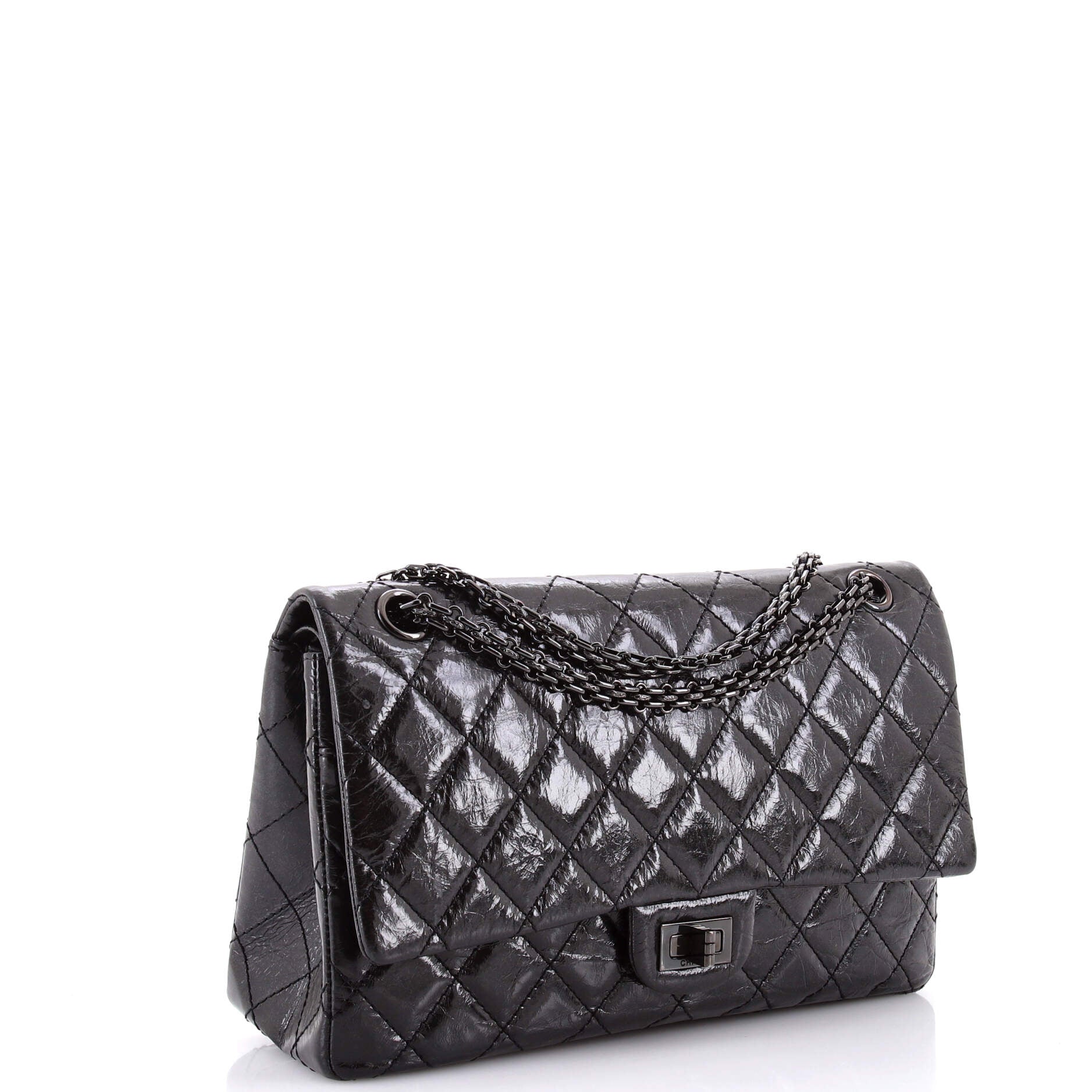 Chanel So Black Reissue 2.55 Flap Bag Quilted Glazed Calfskin 226