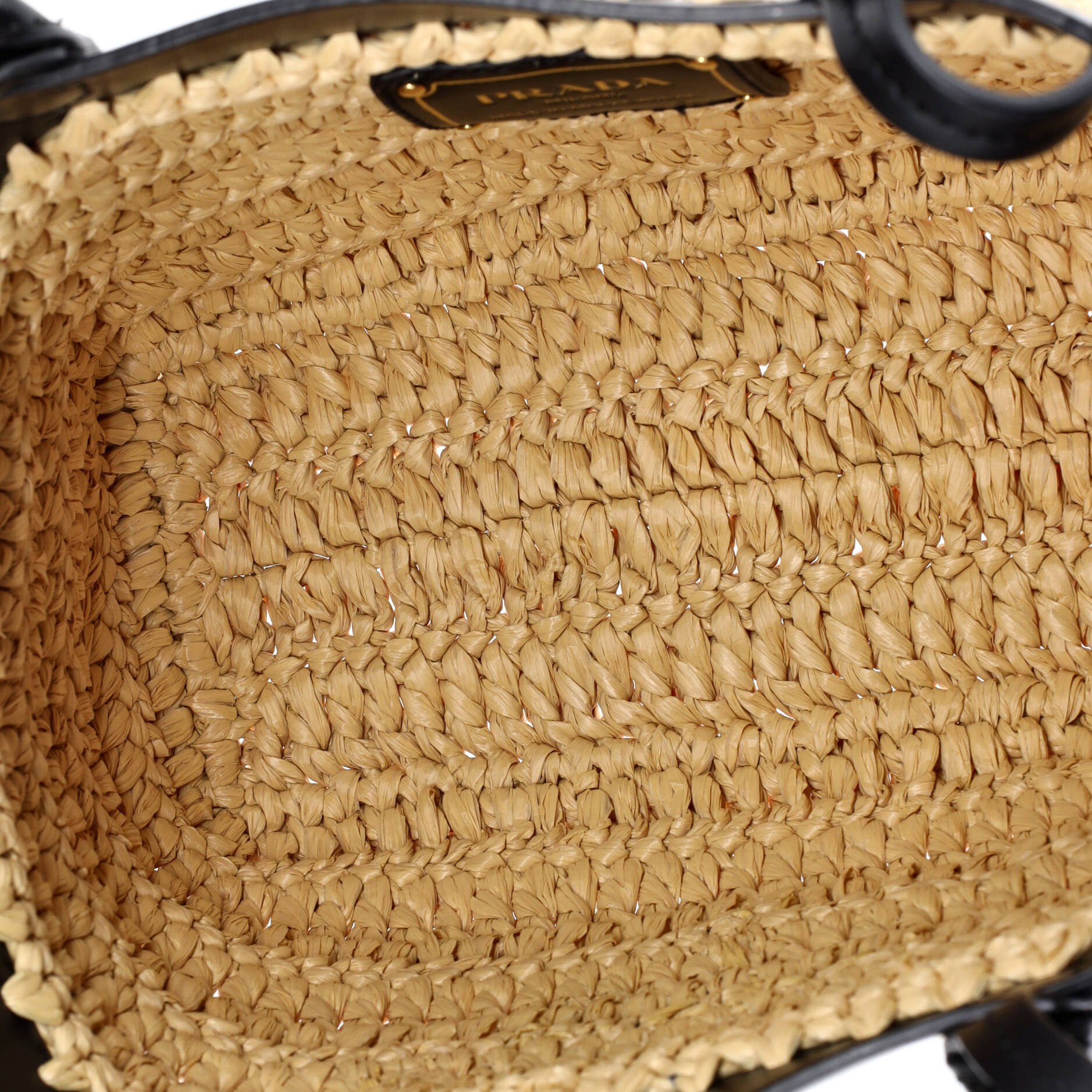 Prada Double Handle Shopper Tote Woven Raffia with Leather Mini