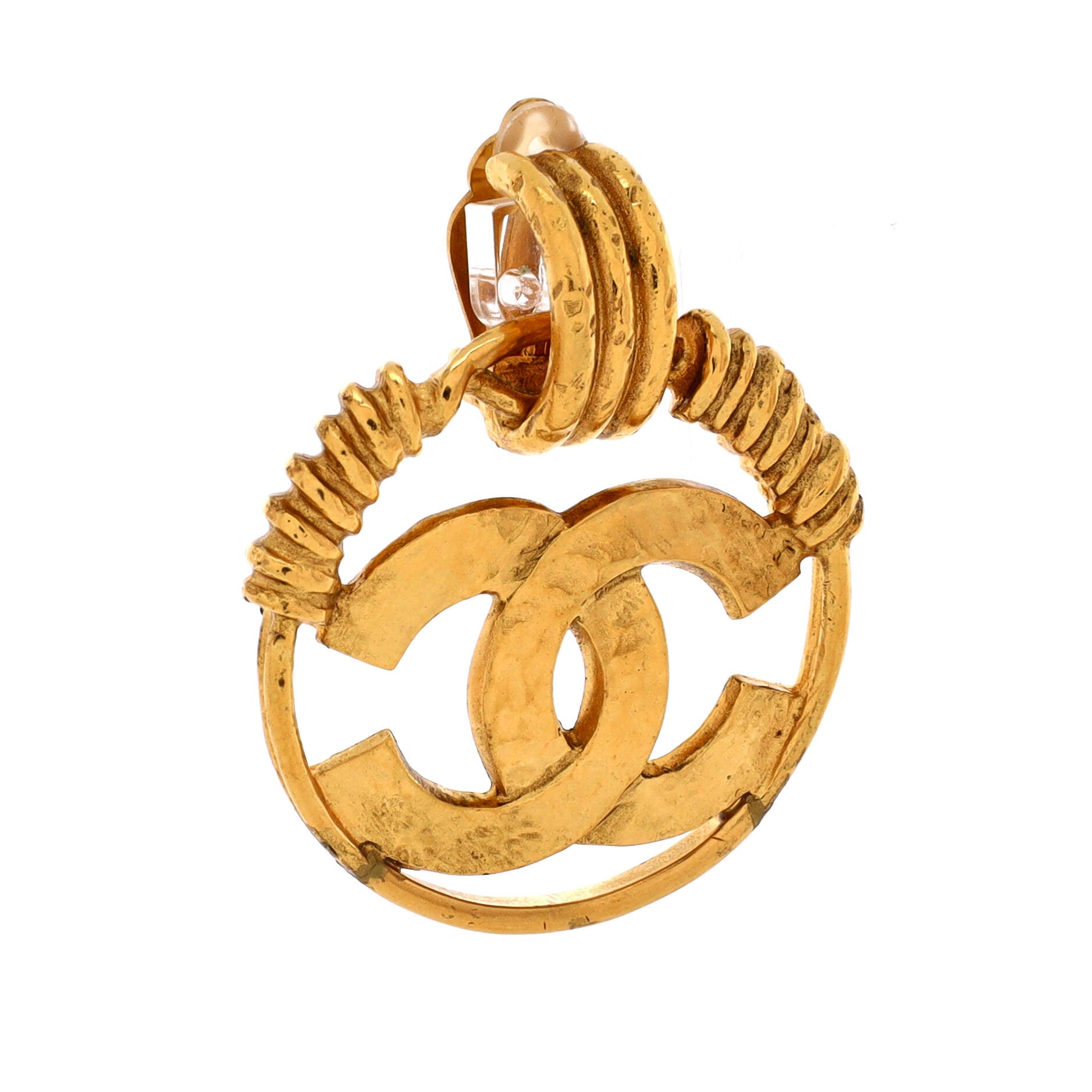 Chanel Vintage CC Circle Drop Clip-On Earrings Metal