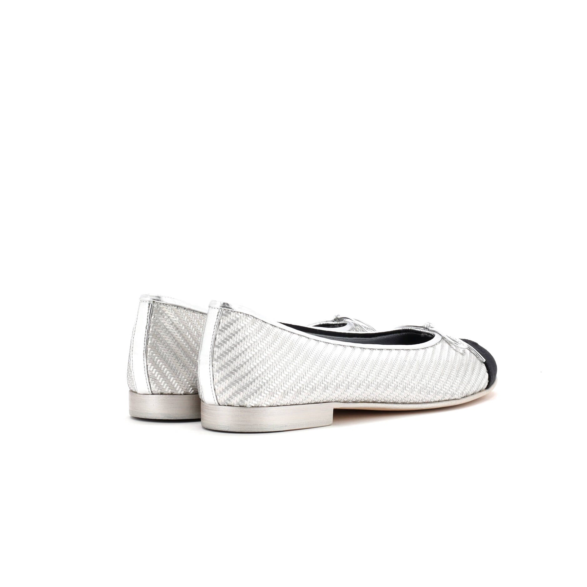 Chanel Women's CC Cap Toe Bow Ballerina Flats Woven Fabric with Grosgrain