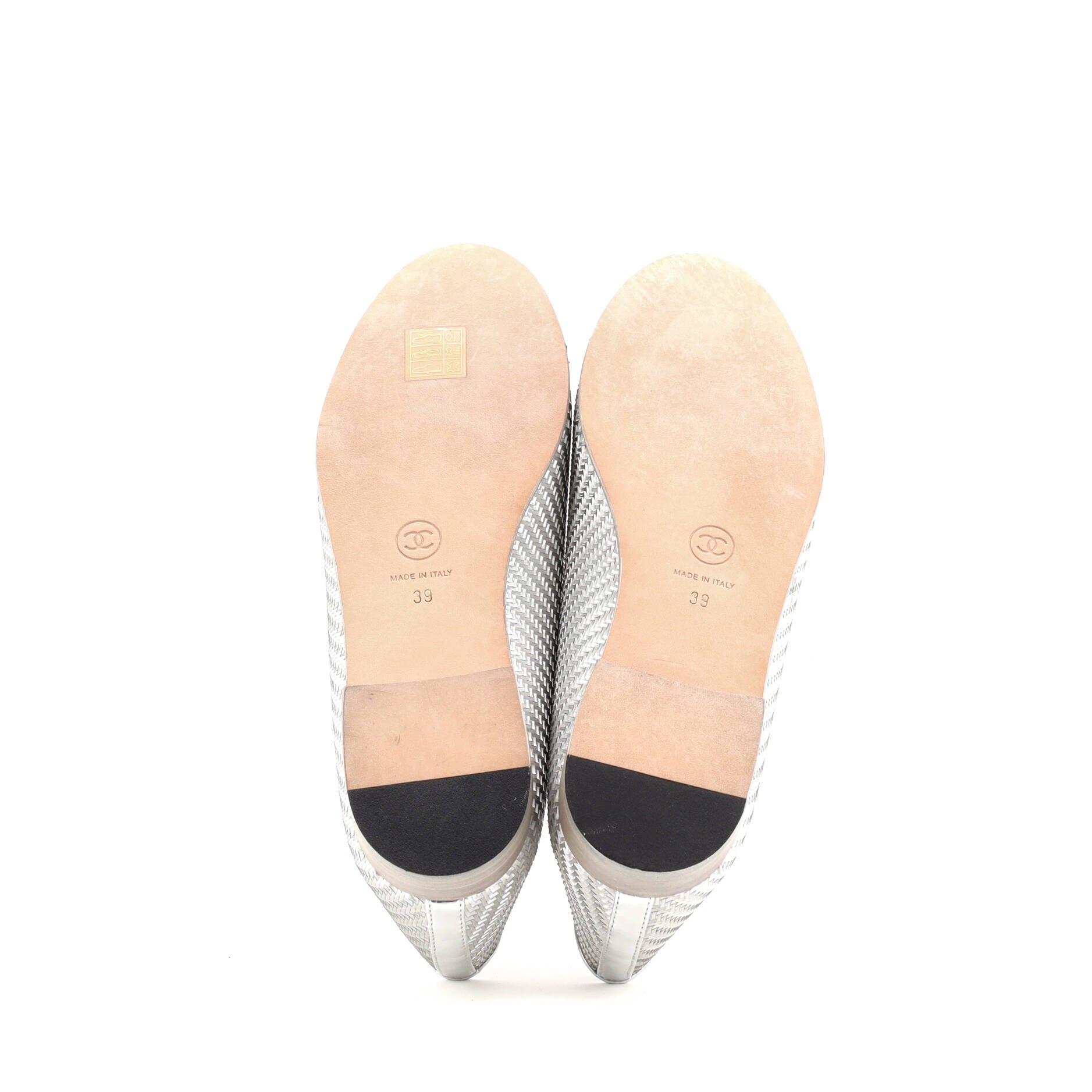 Chanel Women's CC Cap Toe Bow Ballerina Flats Woven Fabric with Grosgrain