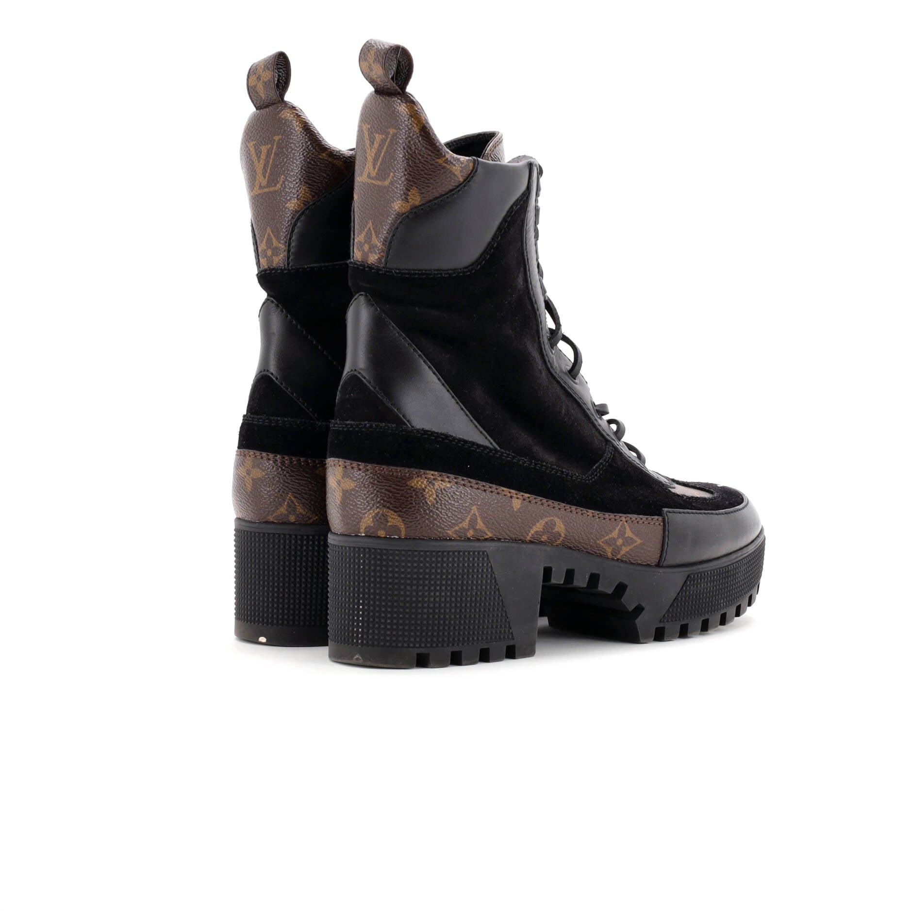 Louis Vuitton Women's Laureate Platform Desert Boots Suede with Monogram Canvas