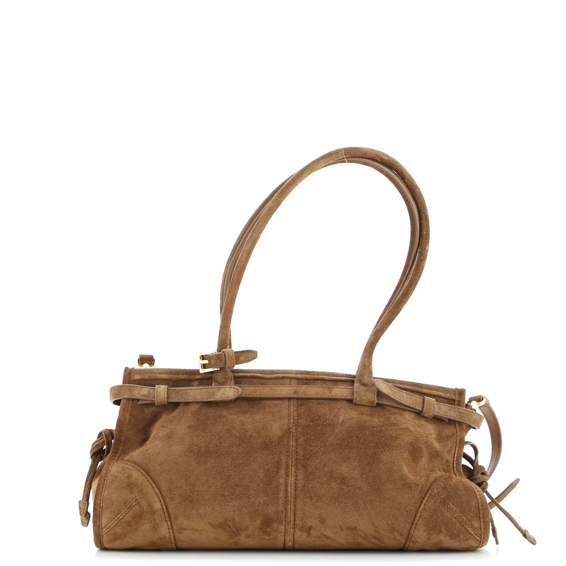 Prada Belted Convertible Shoulder Bag Suede Medium