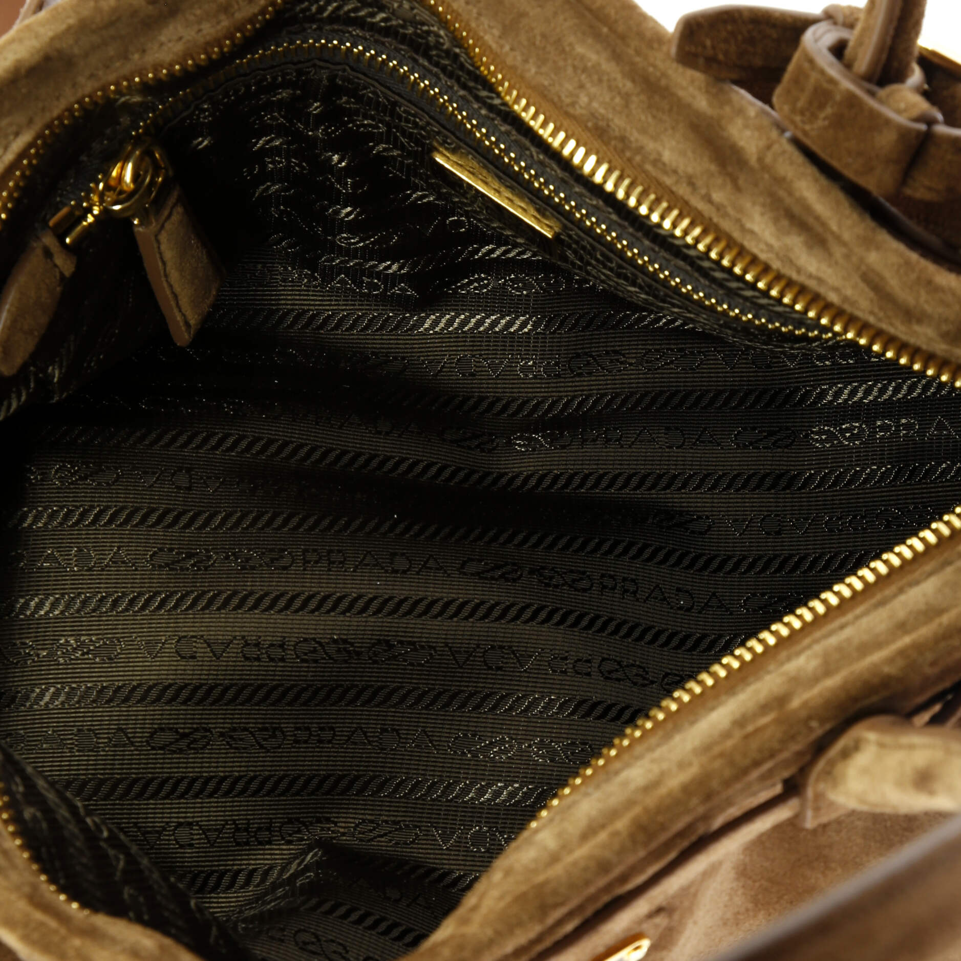 Prada Belted Convertible Shoulder Bag Suede Medium
