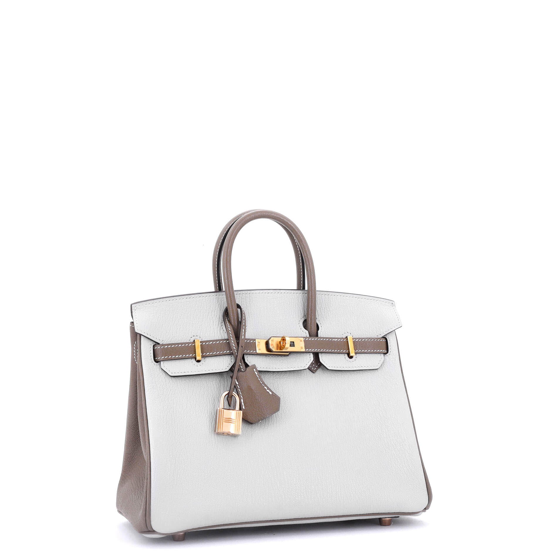 Hermes Birkin Handbag Bicolor Chevre Mysore with Rose Gold Hardware 25