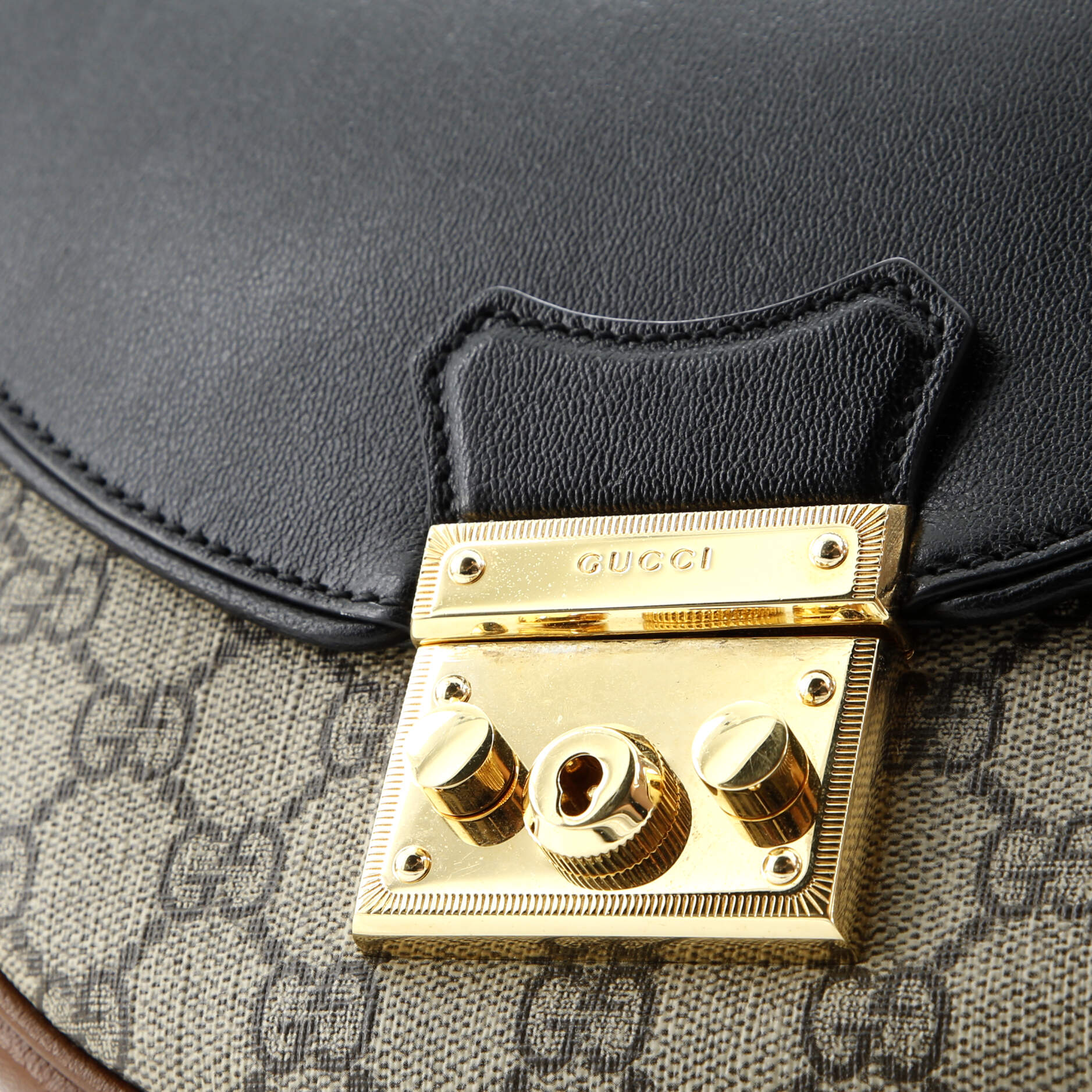 Gucci Padlock Saddle Shoulder Bag GG Coated Canvas and Leather Small