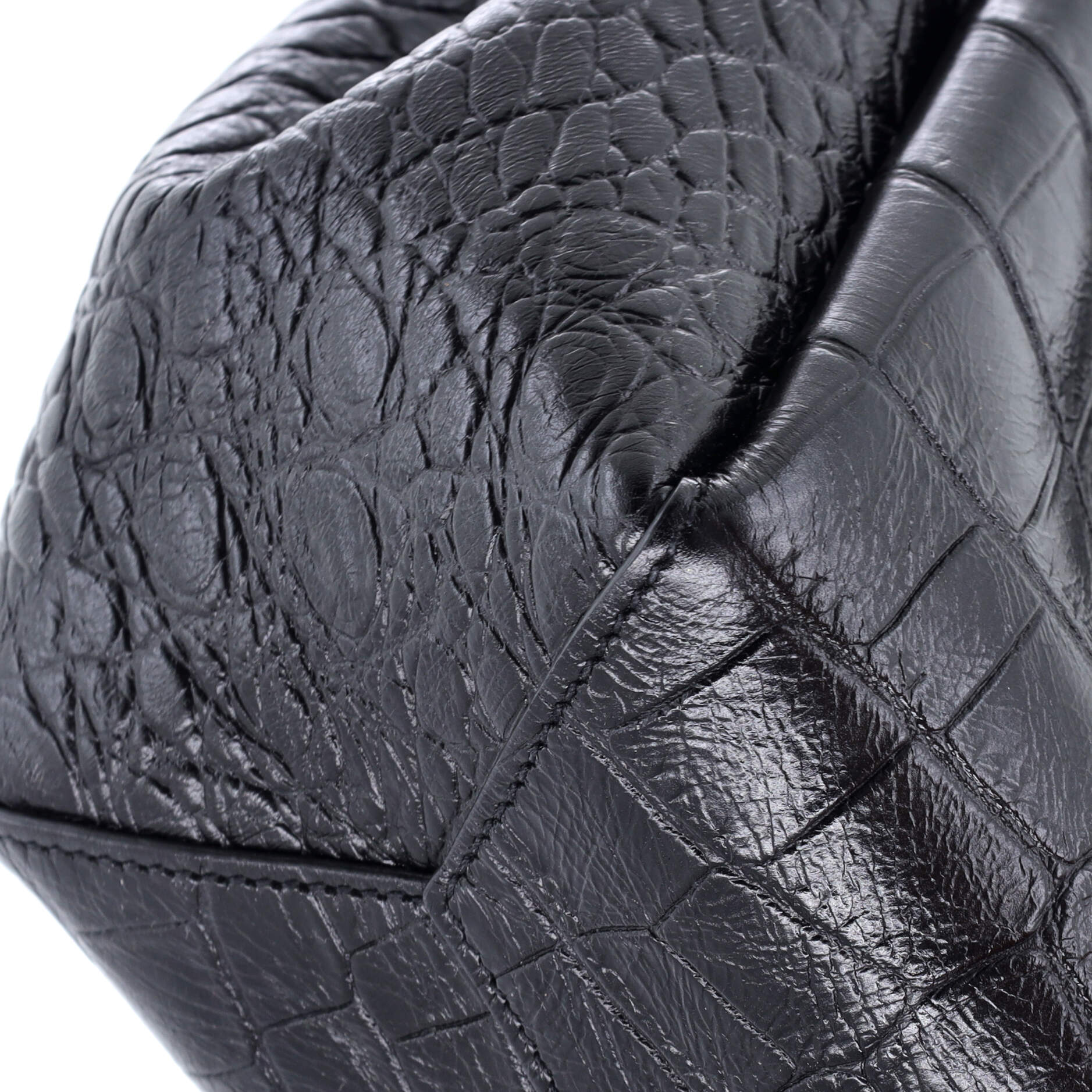 Saint Laurent Monogram Bucket Bag Crocodile Embossed Leather Mini