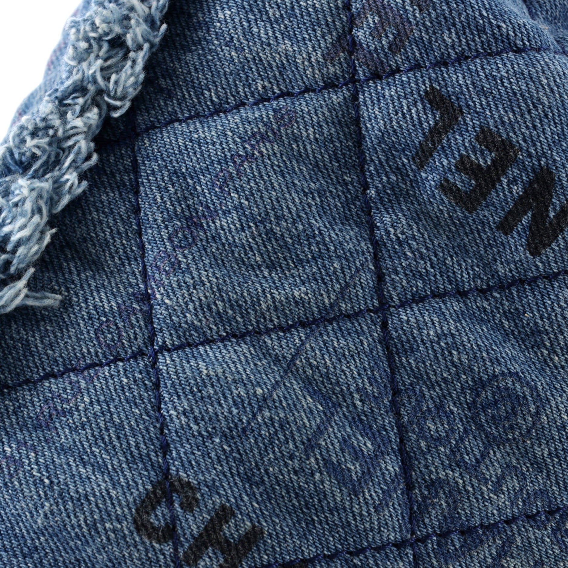 Chanel Denim Mood Chain Bucket Bag Logo Printed Quilted Fringe Denim Medium
