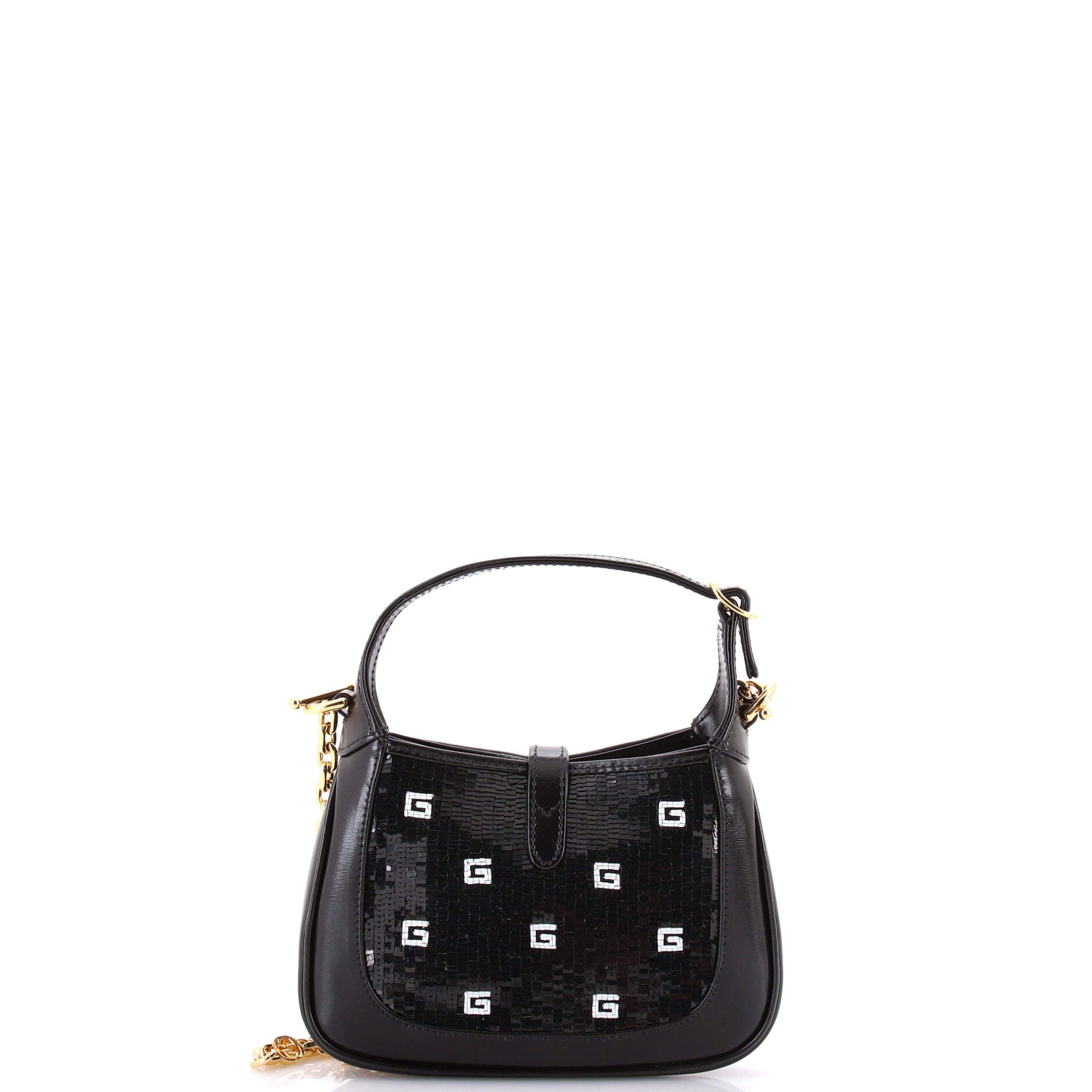 Gucci Jackie 1961 Chain Hobo Crystal GG Embellished Fabric with Lizard Mini