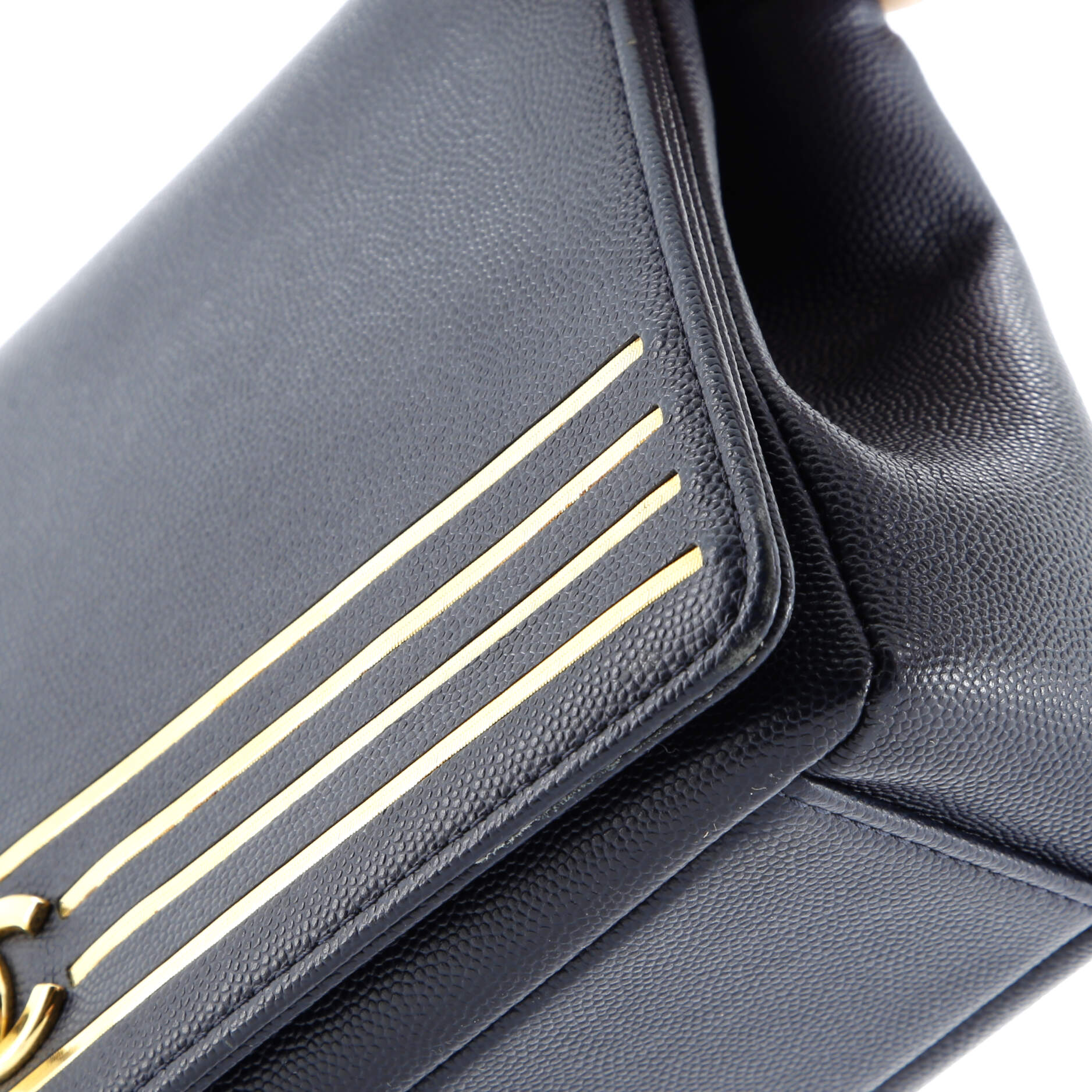 Chanel Captain Gold Flap Bag Embroidered Caviar Medium