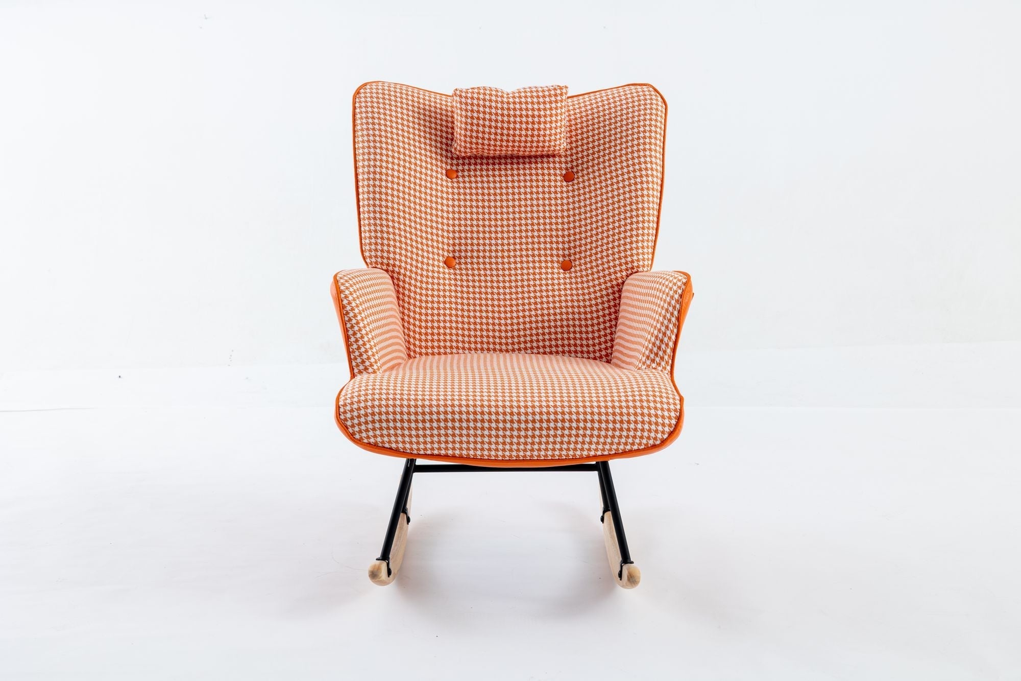 35.5 inch Rocking Chair, Soft Houndstooth Fabric Leather Fabric Rocking Chair for Nursery, Comfy Wingback Glider Rocker with Safe Solid Wood Base for Living Room Bedroom Balcony