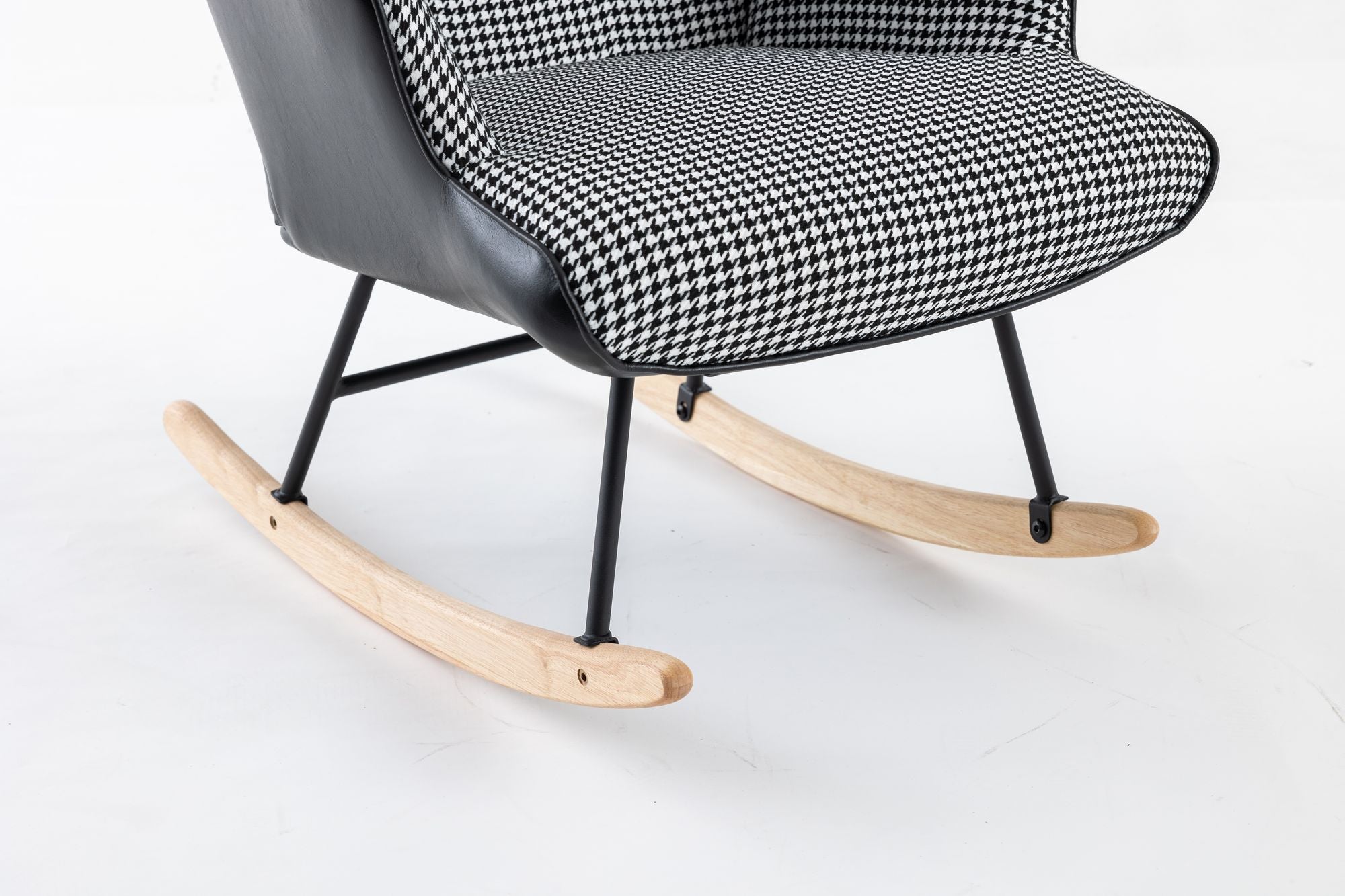 35.5 inch Rocking Chair, Soft Houndstooth Fabric Leather Fabric Rocking Chair for Nursery, Comfy Wingback Glider Rocker with Safe Solid Wood Base for Living Room Bedroom Balcony