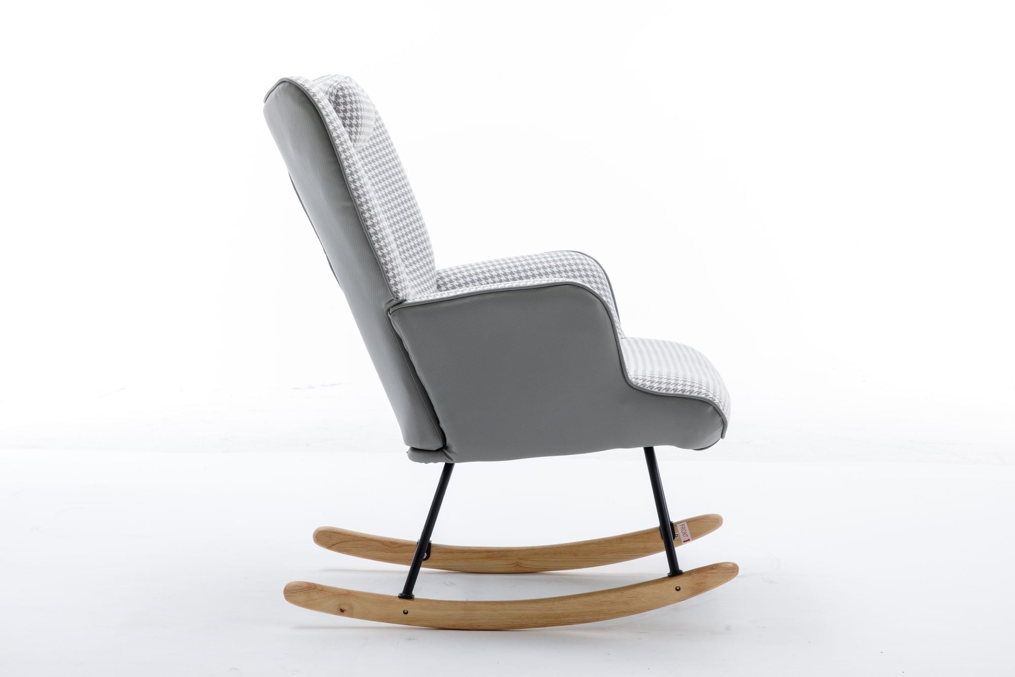 35.5 inch Rocking Chair, Soft Houndstooth Fabric Leather Fabric Rocking Chair for Nursery, Comfy Wingback Glider Rocker with Safe Solid Wood Base for Living Room Bedroom Balcony