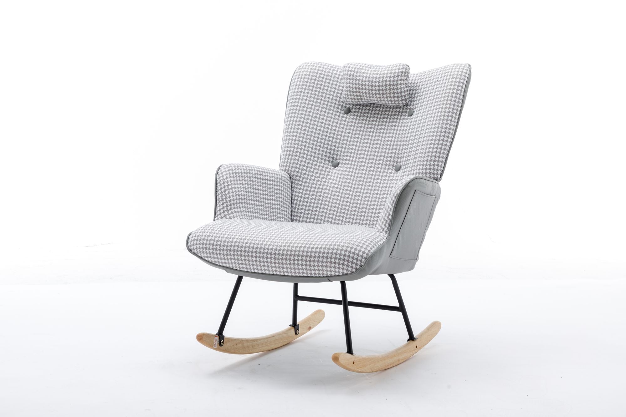 35.5 inch Rocking Chair, Soft Houndstooth Fabric Leather Fabric Rocking Chair for Nursery, Comfy Wingback Glider Rocker with Safe Solid Wood Base for Living Room Bedroom Balcony