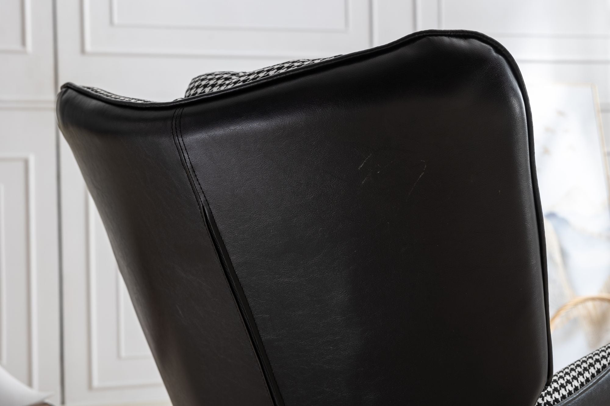 35.5 inch Rocking Chair, Soft Houndstooth Fabric Leather Fabric Rocking Chair for Nursery, Comfy Wingback Glider Rocker with Safe Solid Wood Base for Living Room Bedroom Balcony